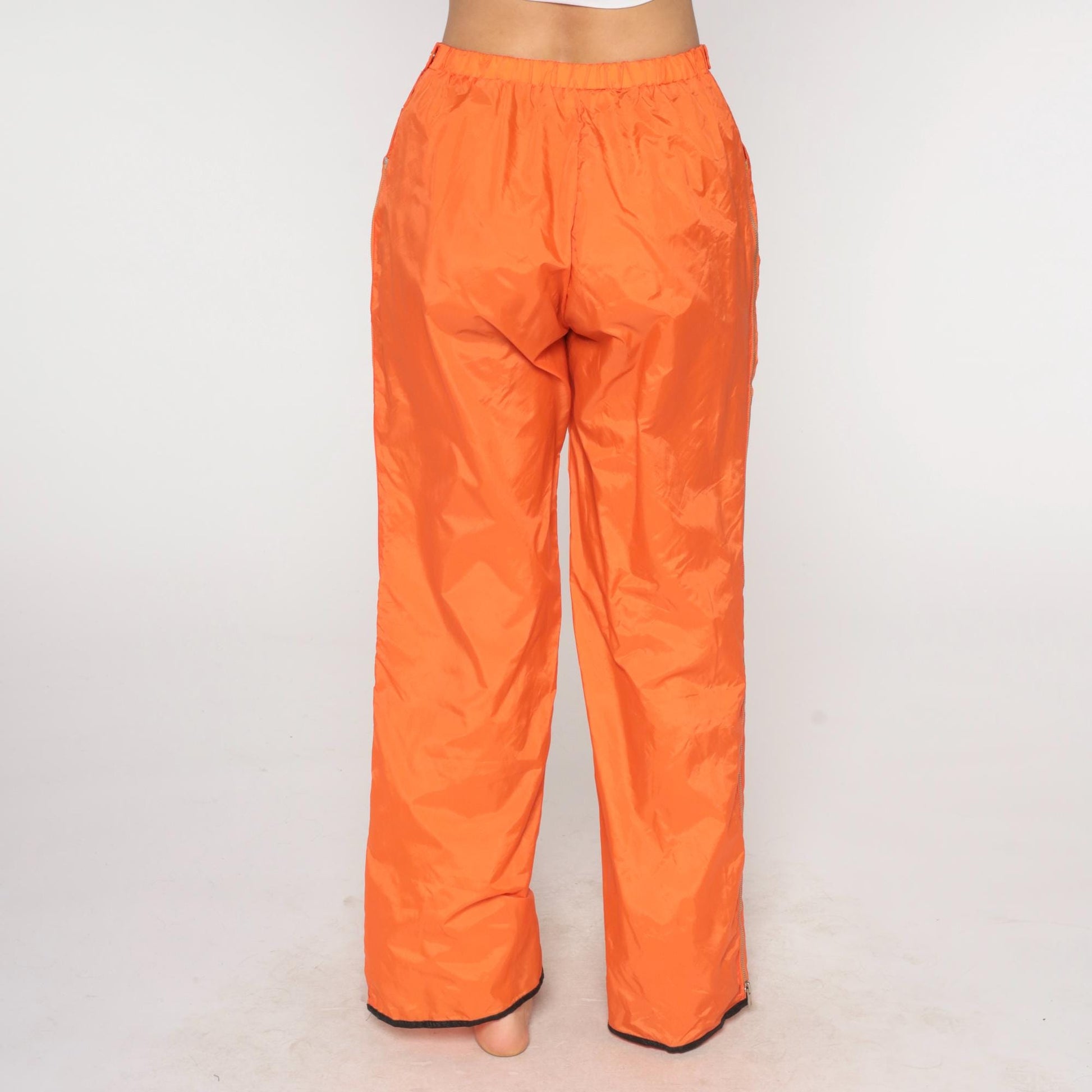 70s Breakaway Track Pants Orange Nylon Full Zip Unisex Large