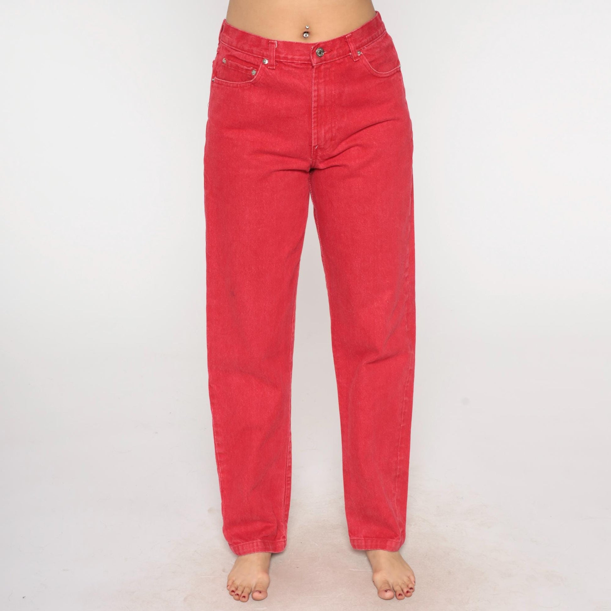 90s Polo Ralph Lauren Red Denim Jeans High Waist Straight Leg Large L