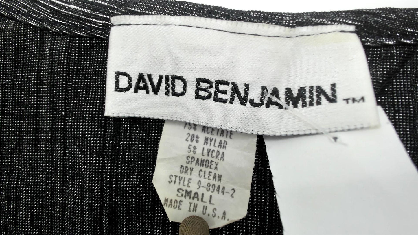 90s David Benjamin Silver Metallic Chevron Tank Top Black V-Neck Small S