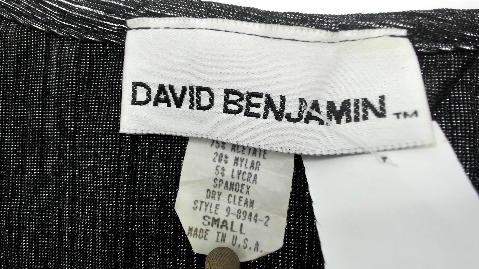 90s David Benjamin Silver Metallic Chevron Tank Top Black V-Neck Small S