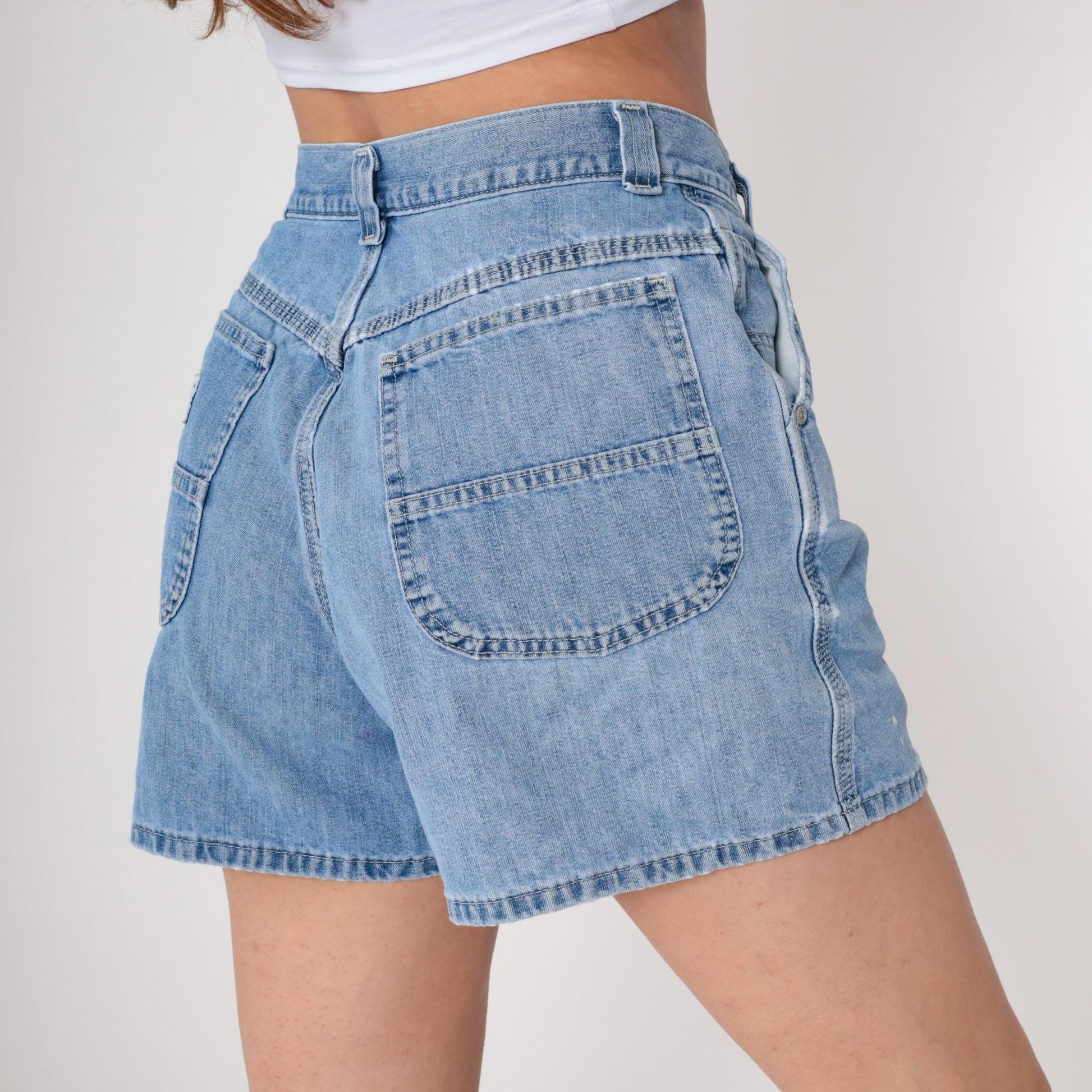 Lee 90s Blue Denim Cargo Shorts High Waist Elastic Medium