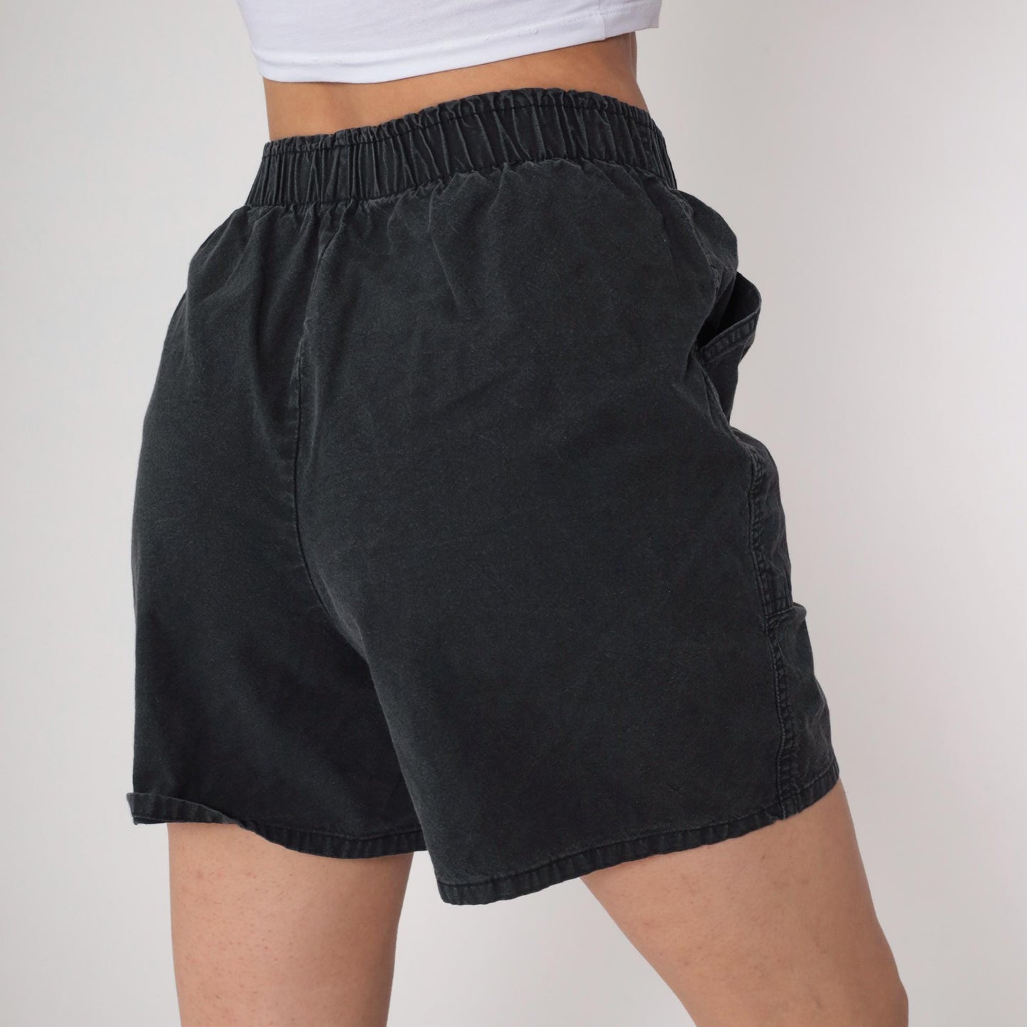 90s Cherokee Black Cotton Utility Shorts Elastic Waist Small