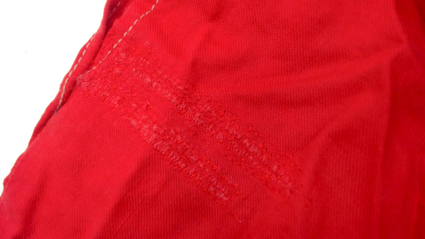 80s Red Kaftan Dress Cotton Blend V-Neck Jellyfish Embroidered Midi Medium M