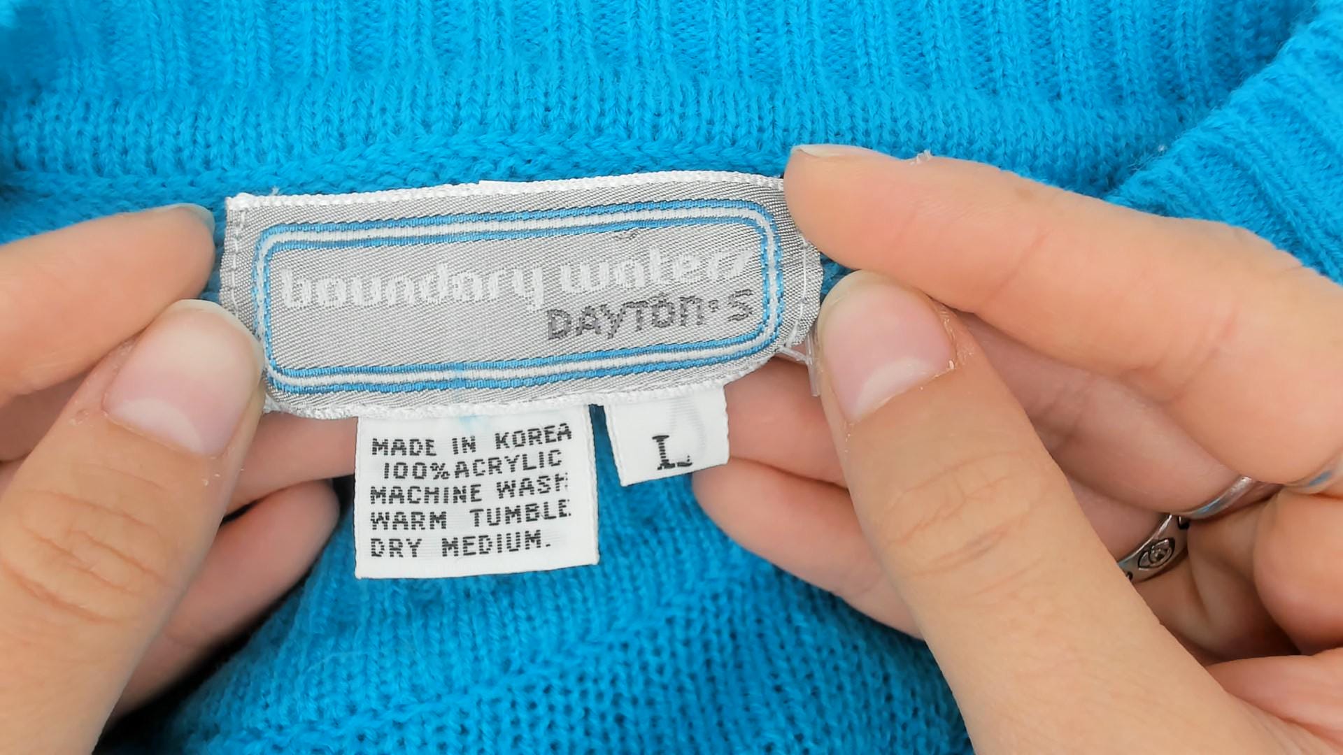 80s Turquoise Acrylic Crew Neck Sweater Knit Pullover Large L