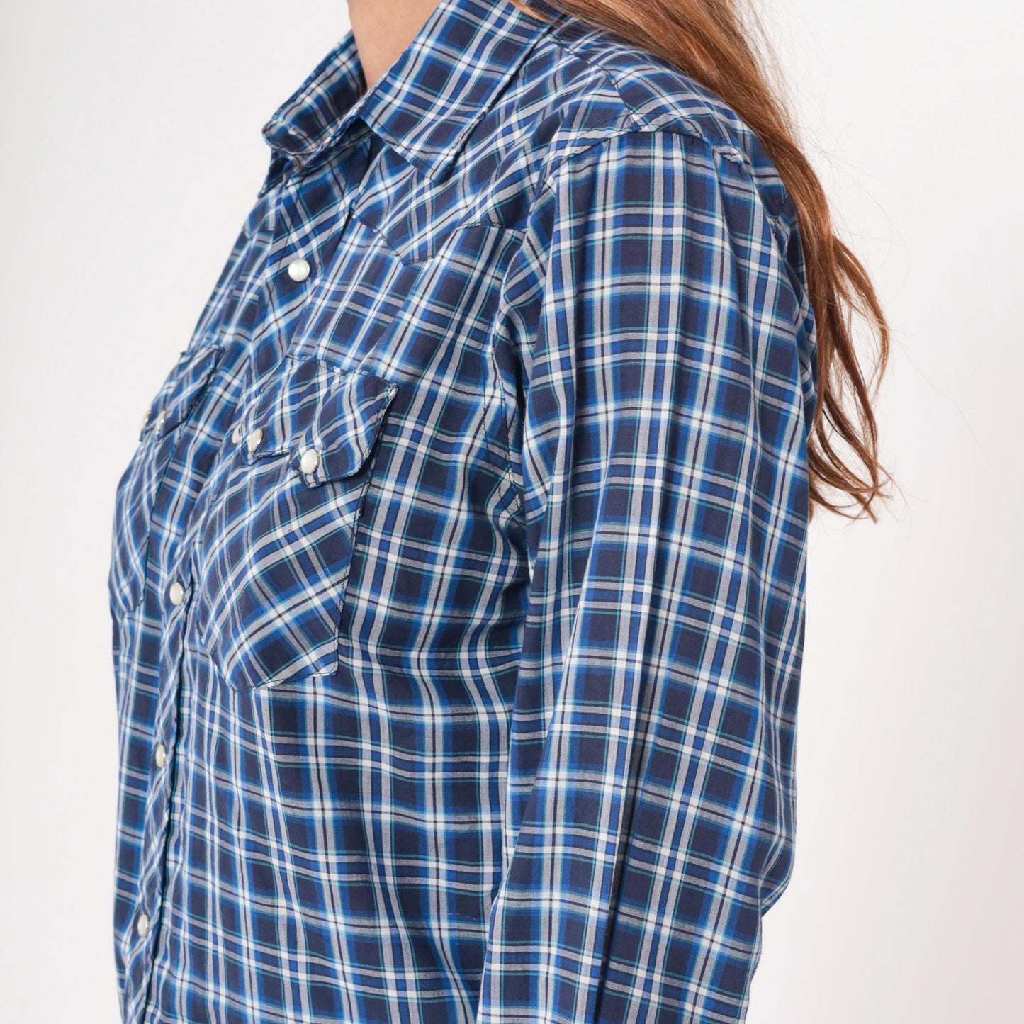 90s Rustler Blue Plaid Flannel Pearl Snap Shirt Medium