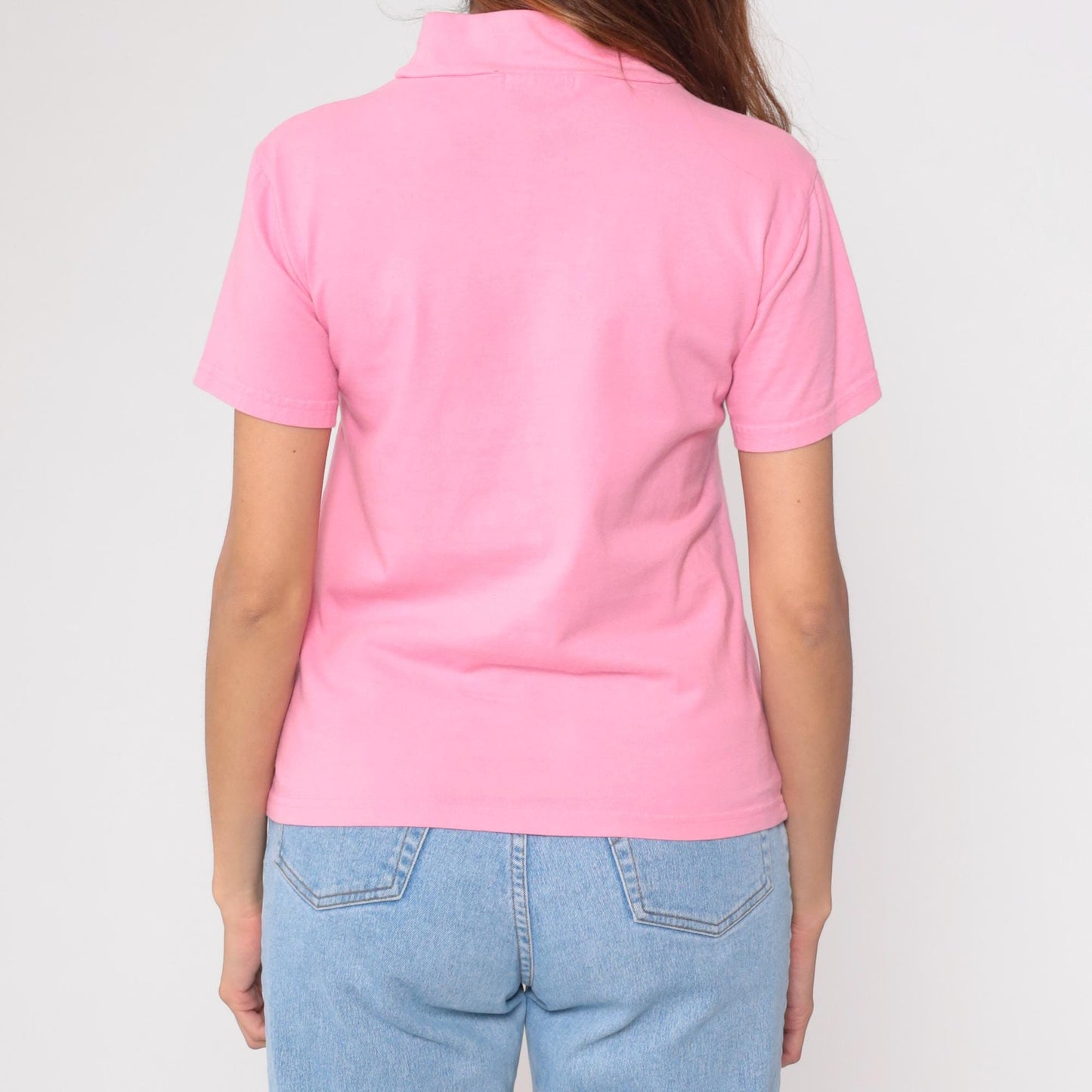 90s Punyus Y2K Pink Cotton Mock Neck Tee Japanese Brand Medium M