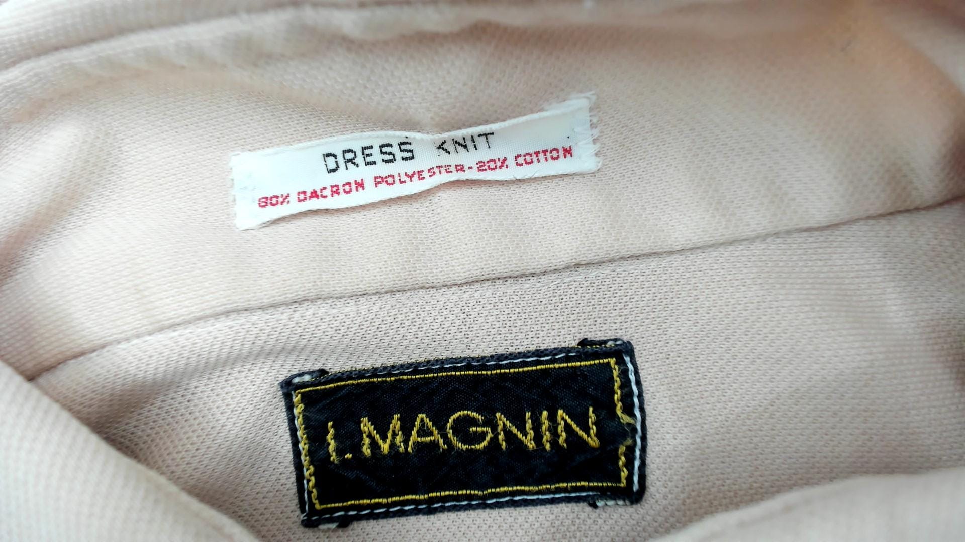 70s I Magnin Tan Button Up Shirt Pointed Collar Long Sleeve Medium M