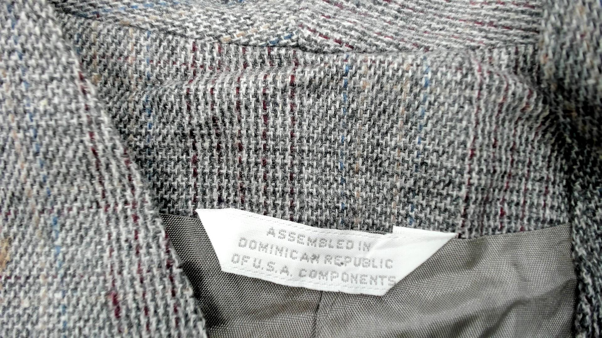 80s Gilmor Grey Plaid Collarless Wool Blazer Cropped Fitted Medium M