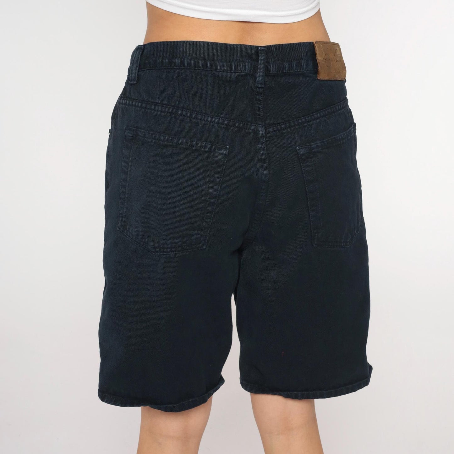 90s Calvin Klein Black Denim Bermuda Shorts High Waisted Button Fly Medium