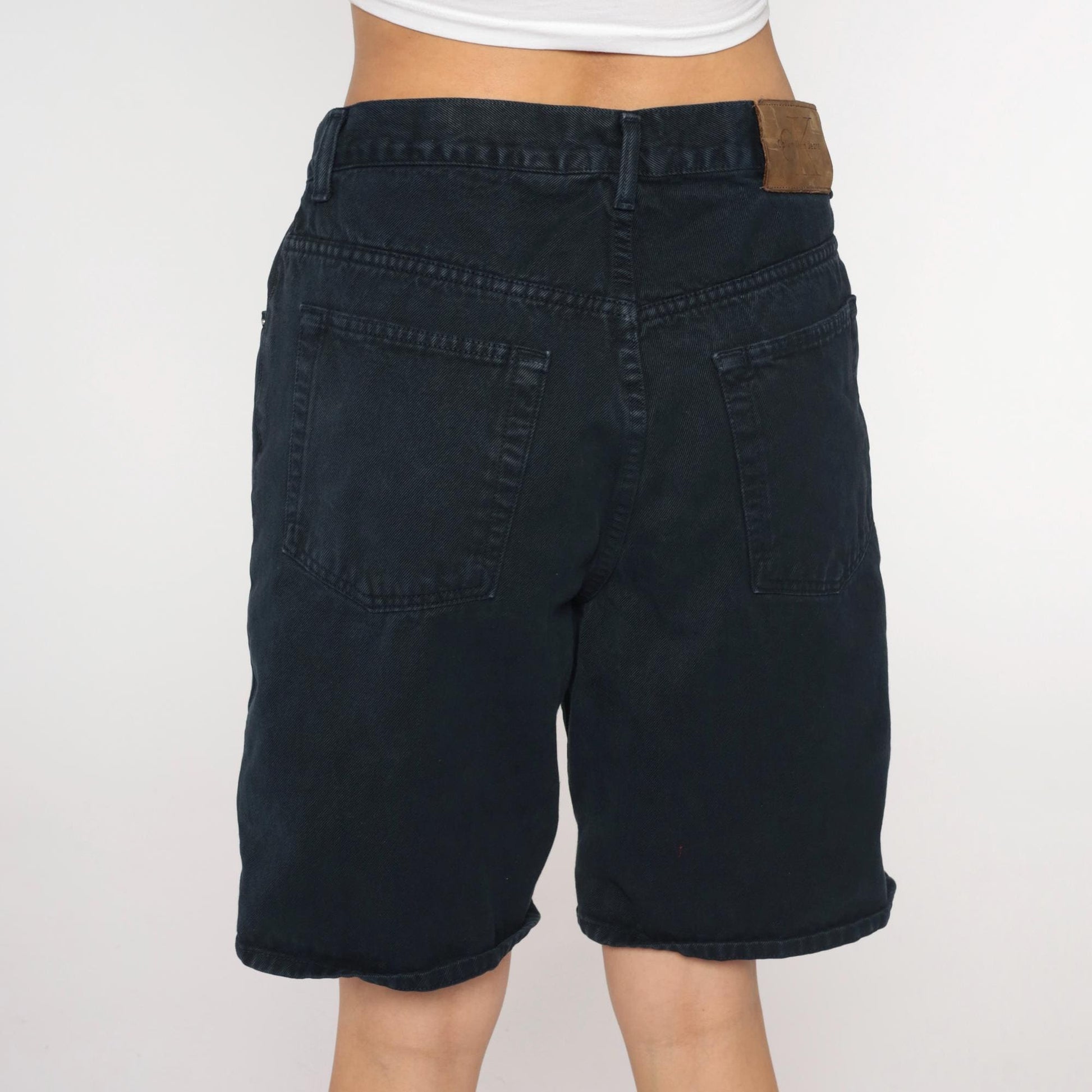 90s Calvin Klein Black Denim Bermuda Shorts High Waisted Button Fly Medium