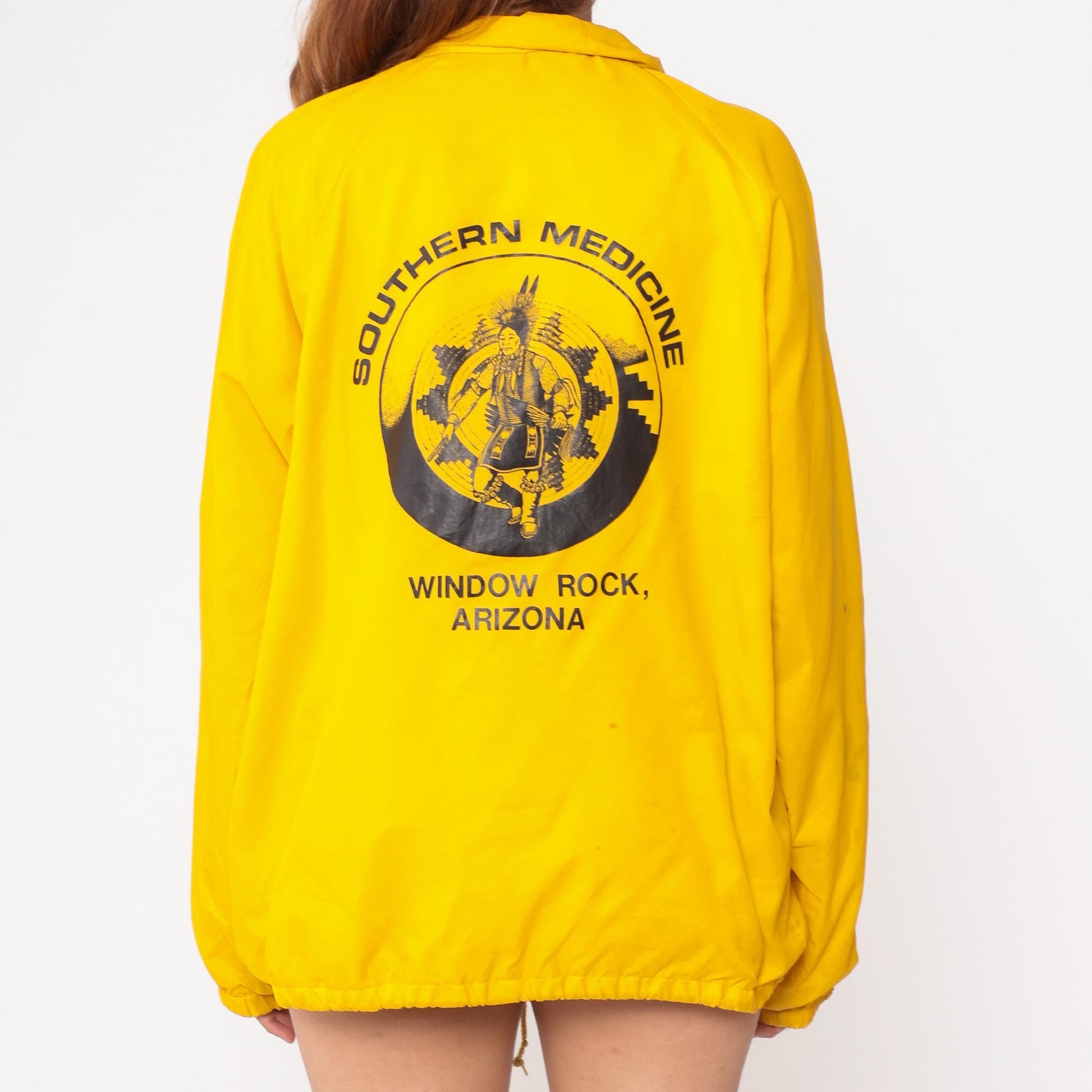80s Southern Medicine Arizona Windbreaker Yellow Native American Graphic Large
