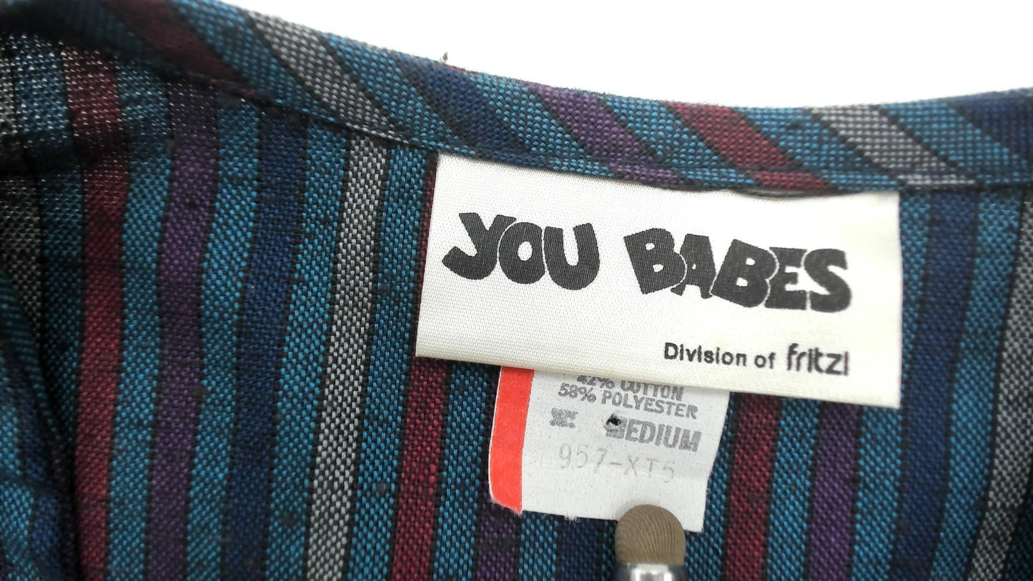 80s You Babes Striped Double-Breasted Blazer Blue Purple Red Medium M