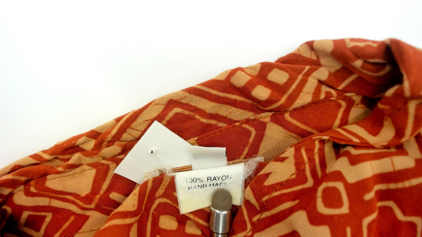 90s Noa Noa Hawaiian Shirt Dress Orange Rayon Tapa Print Midi XL