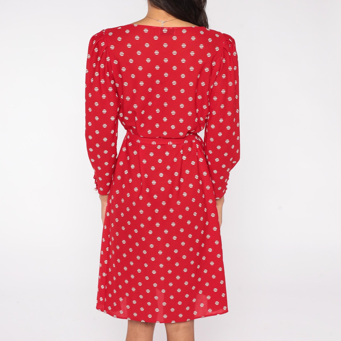 80s Jane Baar New York Red Polka Dot Wrap Dress Long Sleeve Small