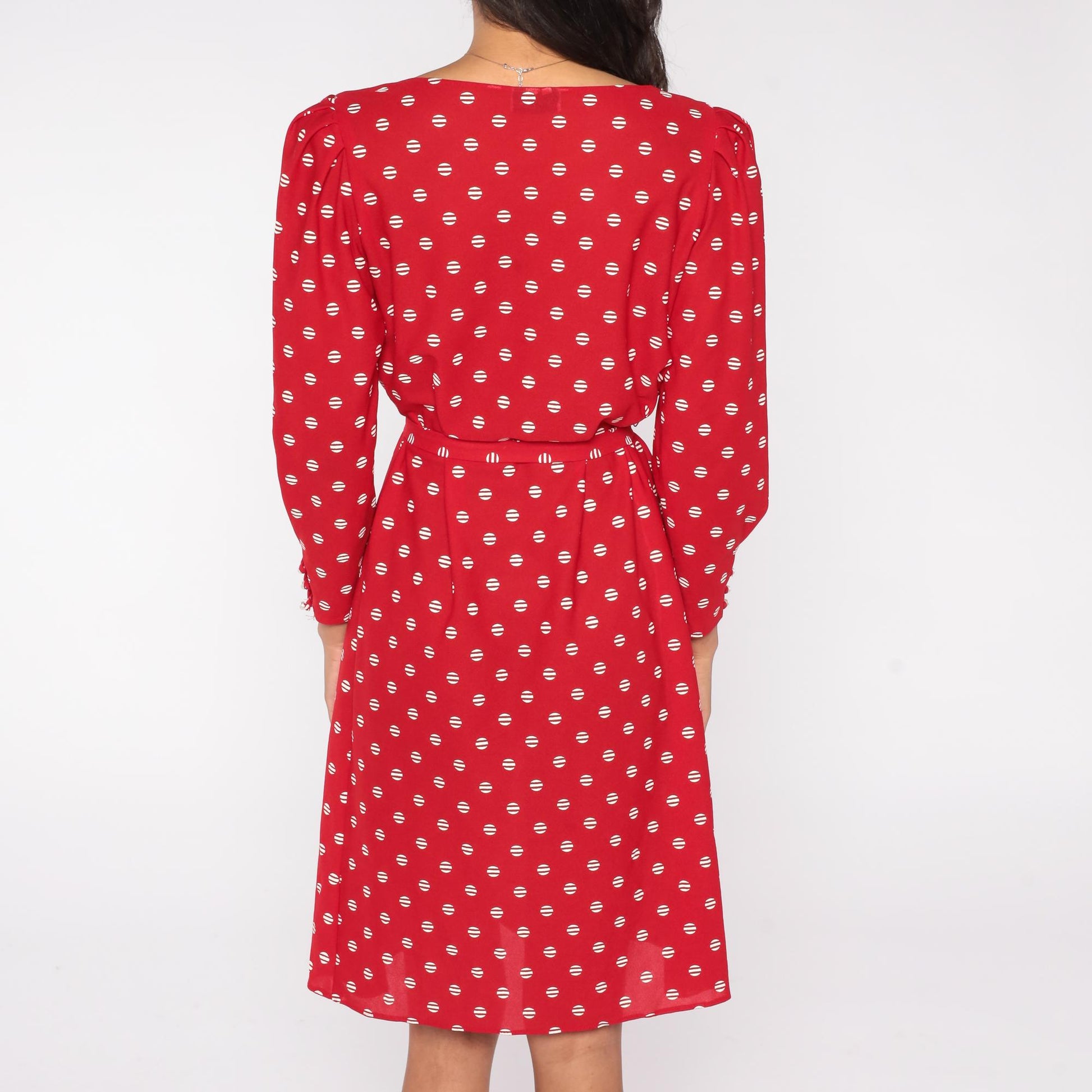 80s Jane Baar New York Red Polka Dot Wrap Dress Long Sleeve Small