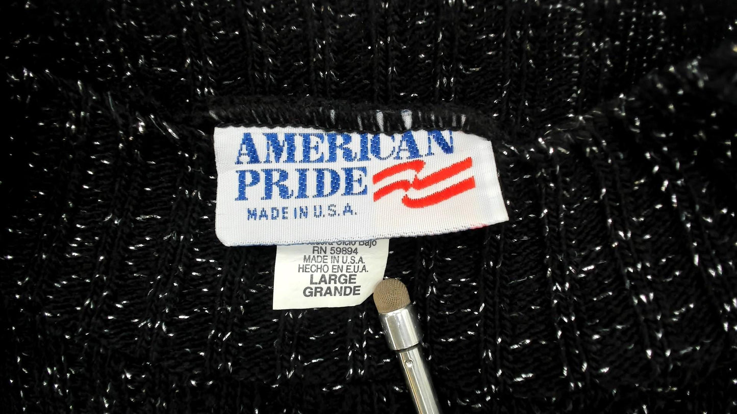 80s American Pride Black Lurex Knit Sweater Metallic Silver Tunic Large L
