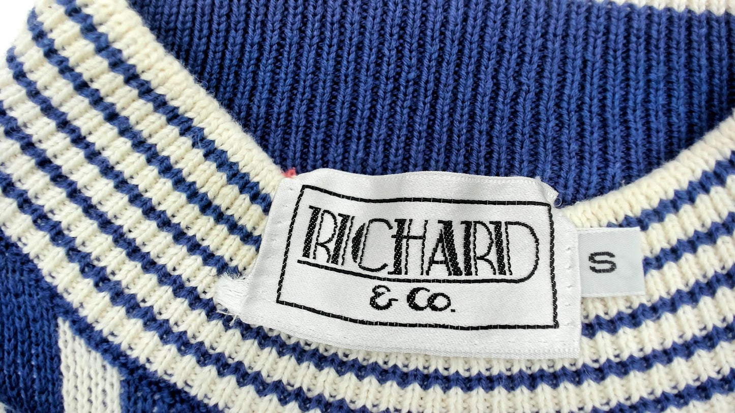 80s Richard & Co Periwinkle Geometric Knit Mock Neck Tunic Small