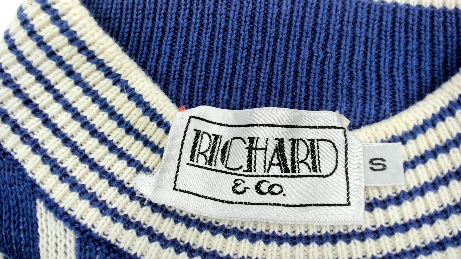 80s Richard & Co Periwinkle Geometric Knit Mock Neck Tunic Small