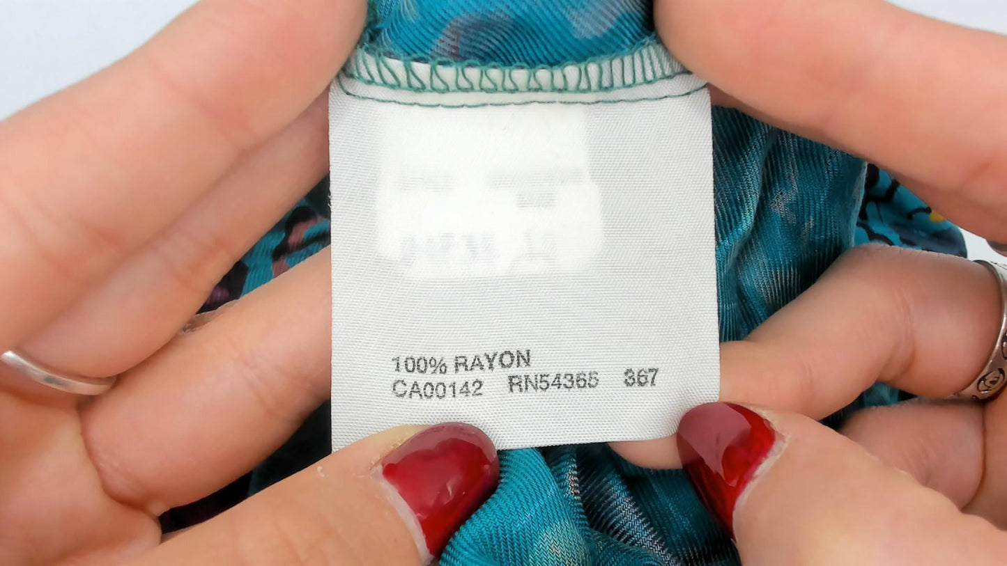 90s Bianca Paisley Floral Blouse Teal Purple Orange Rayon Medium