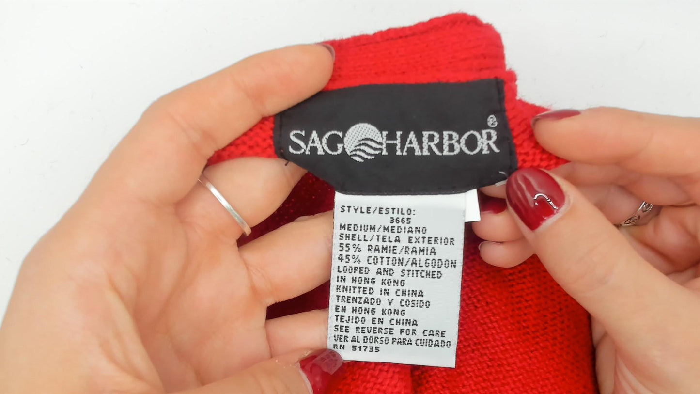 Sag Harbor Argyle Sweater Vest Red Black V-Neck Button Front Medium M