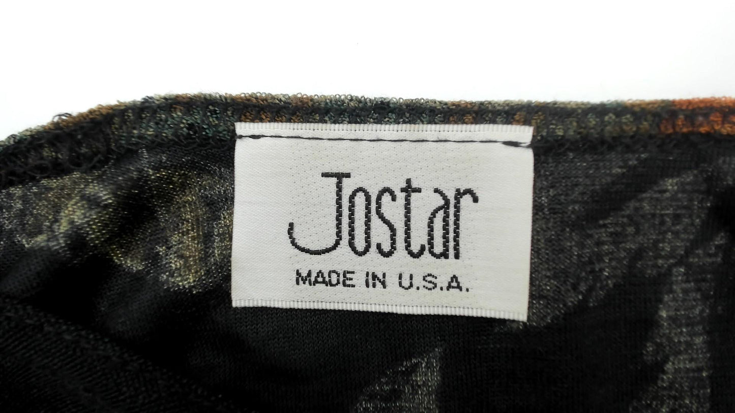 90s Jostar Floral Scroll Print T-Shirt Black Rust Orange Olive Large