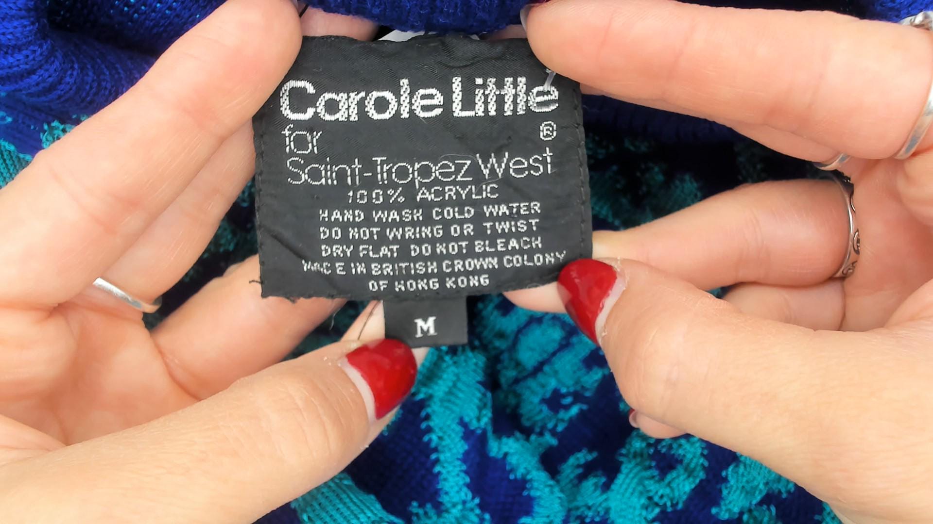 90s Carole Little Floral Damask Crew Neck Sweater Blue Teal Medium M