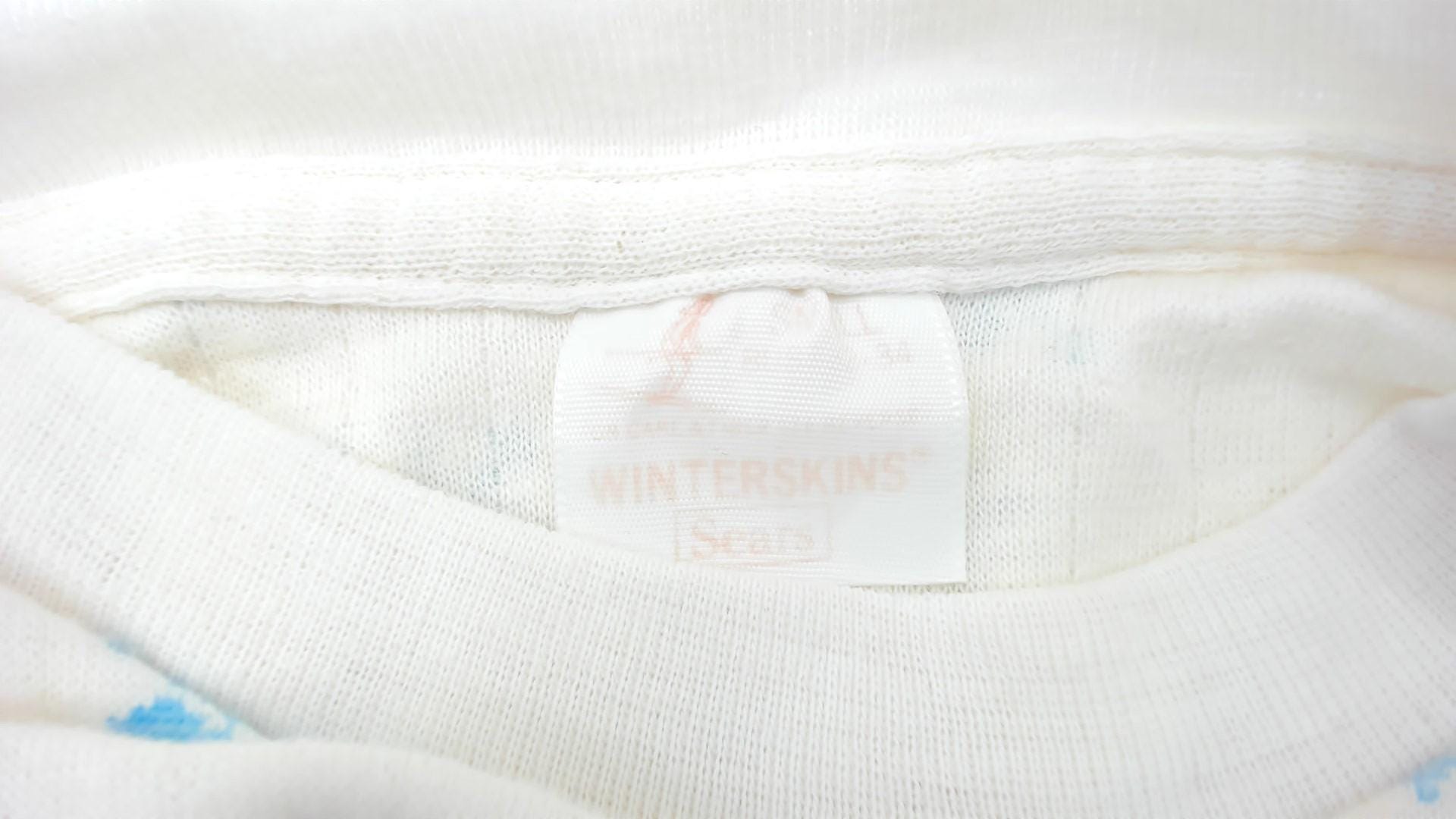 80s Winterskins Snowflake Thermal Long Sleeve Shirt White Blue Small