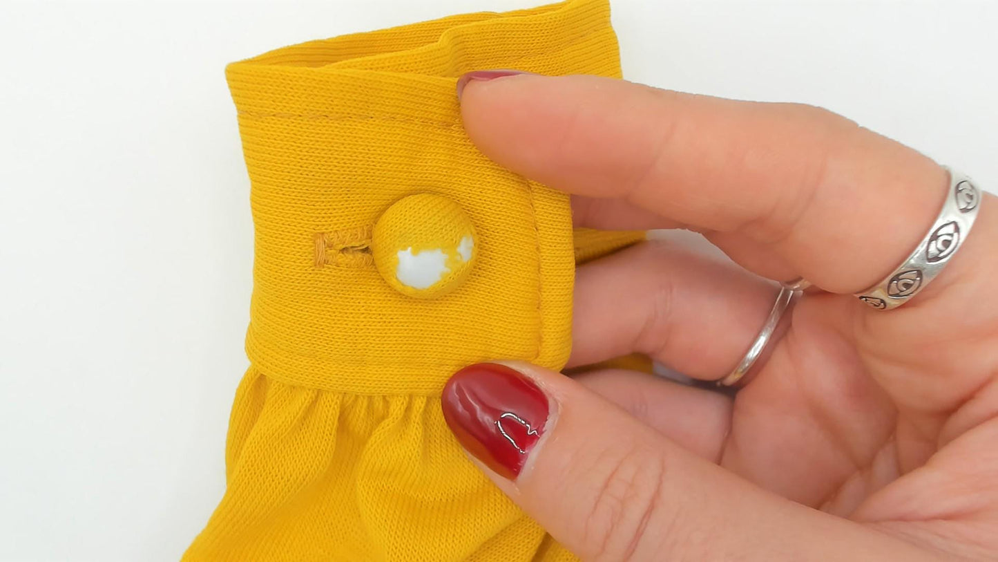 70s Mustard Yellow Button-Up Blouse Pointed Collar Long Sleeve Small S