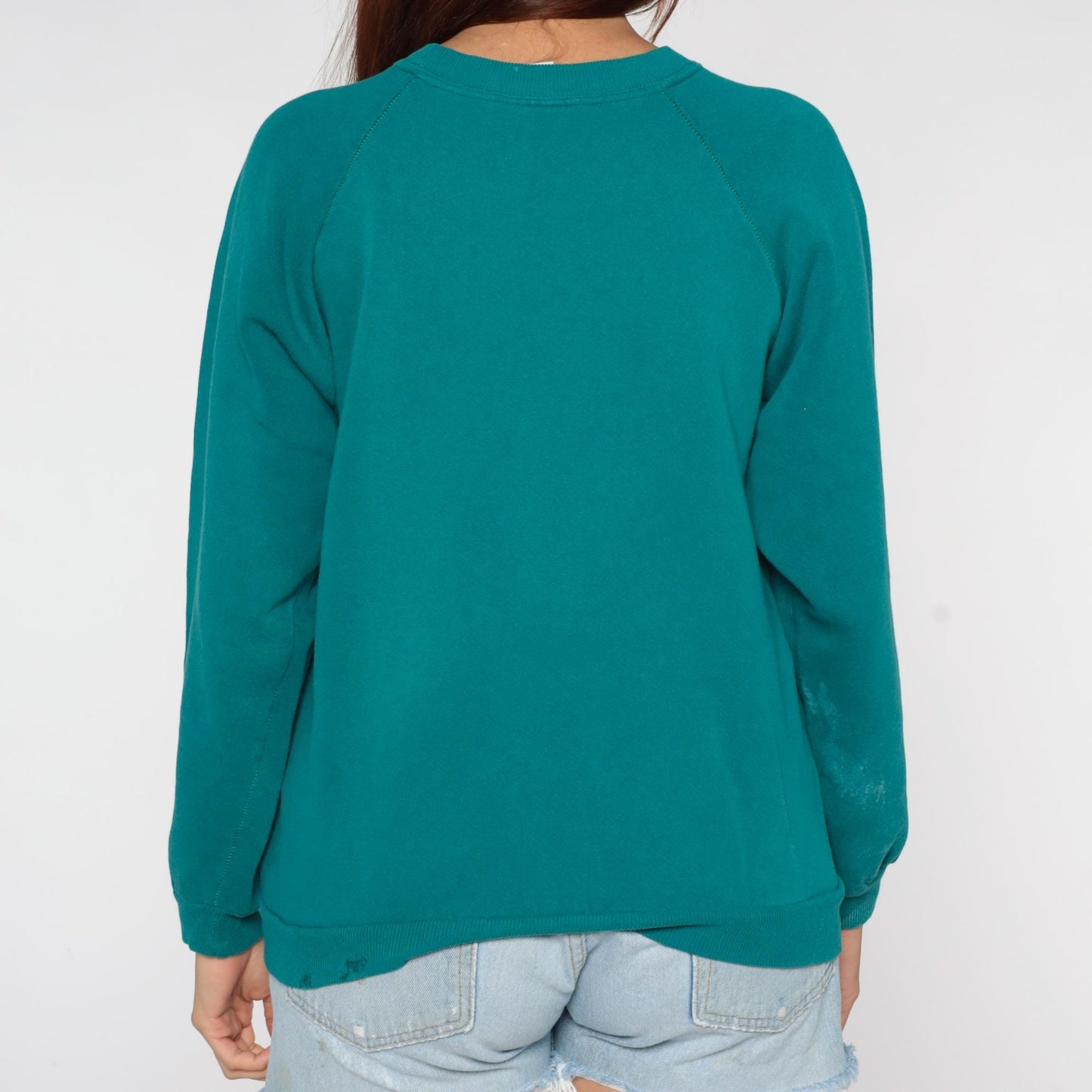 90s JAM Teal Crewneck Sweatshirt Raglan Sleeves Distressed Large L