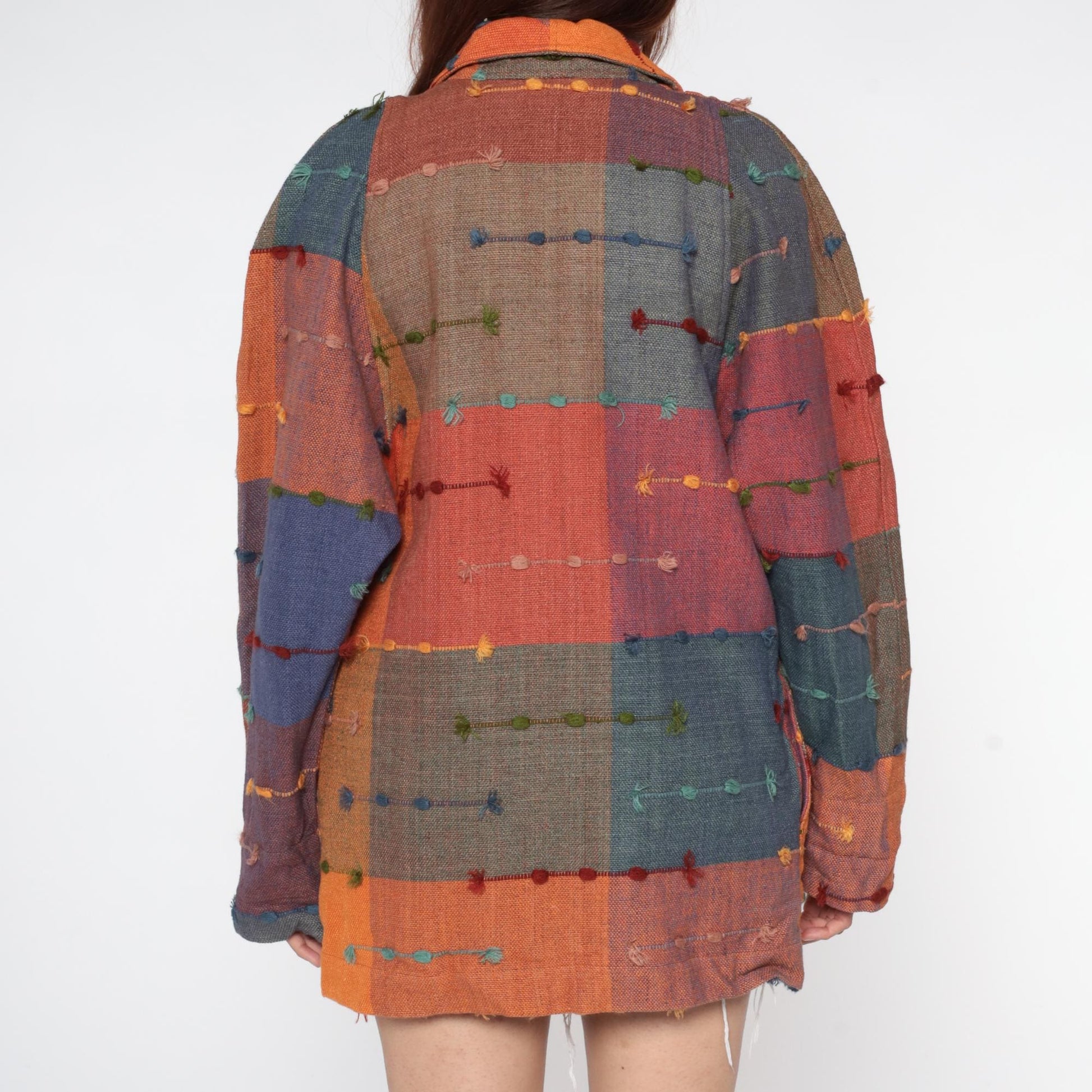 90s Patchwork Cotton Jacket Multicolor Block Button Front Medium M