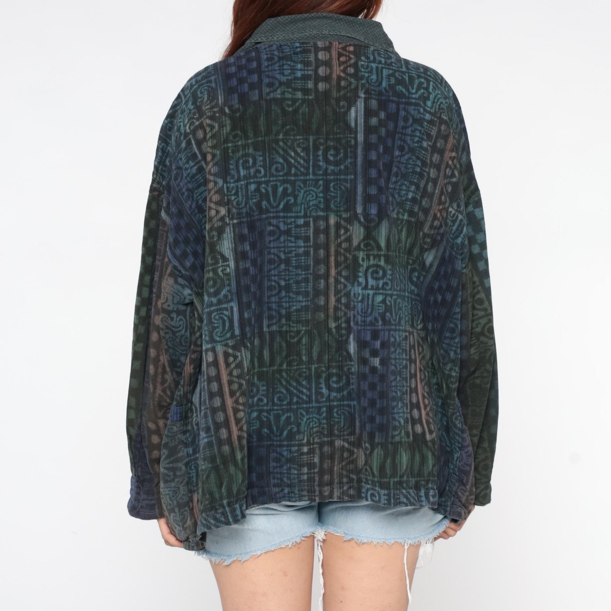 90s Winter Sun Tunic Plus Size Cowl Neck Geometric Print Extra Large XXL