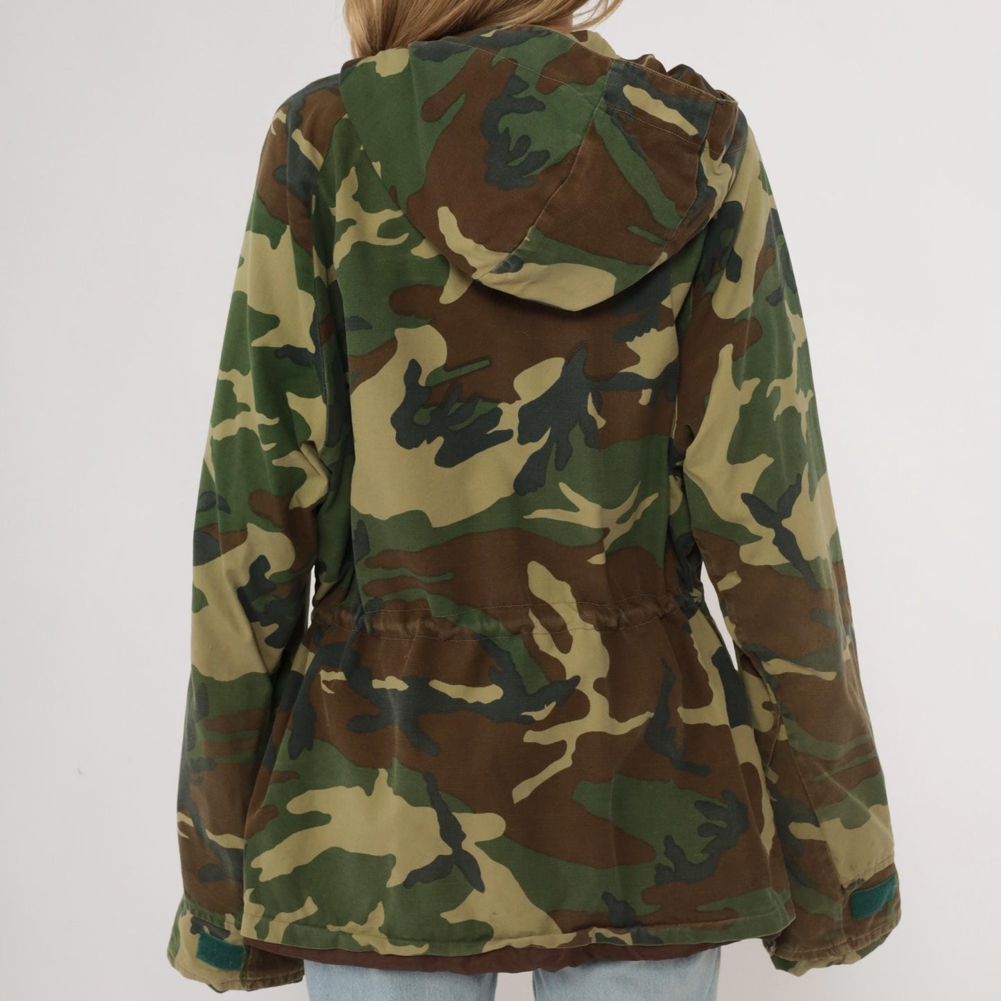 90s Black Sheep Woodland Camo Hooded Jacket Olive Green Cotton Large