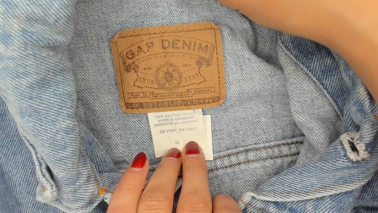 90s Gap Cropped Light Blue Denim Jacket Cotton Medium