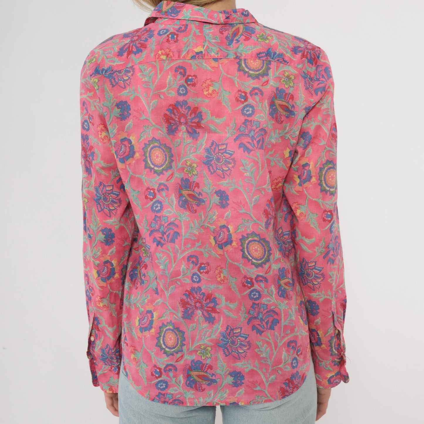 90s Ralph Lauren Floral Button-Up Shirt Pink Botanical Paisley Cotton Small S