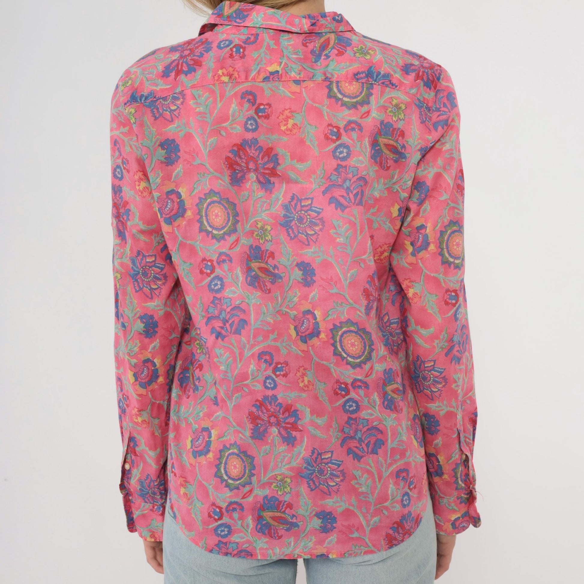 90s Ralph Lauren Floral Button-Up Shirt Pink Botanical Paisley Cotton Small S