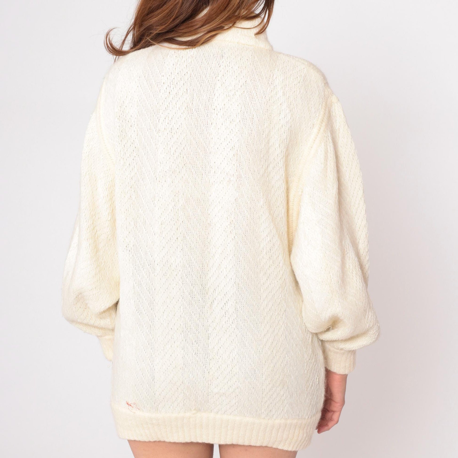 80s Leroy Cream Cardigan Open Lattice Knit Diamond Pattern Medium