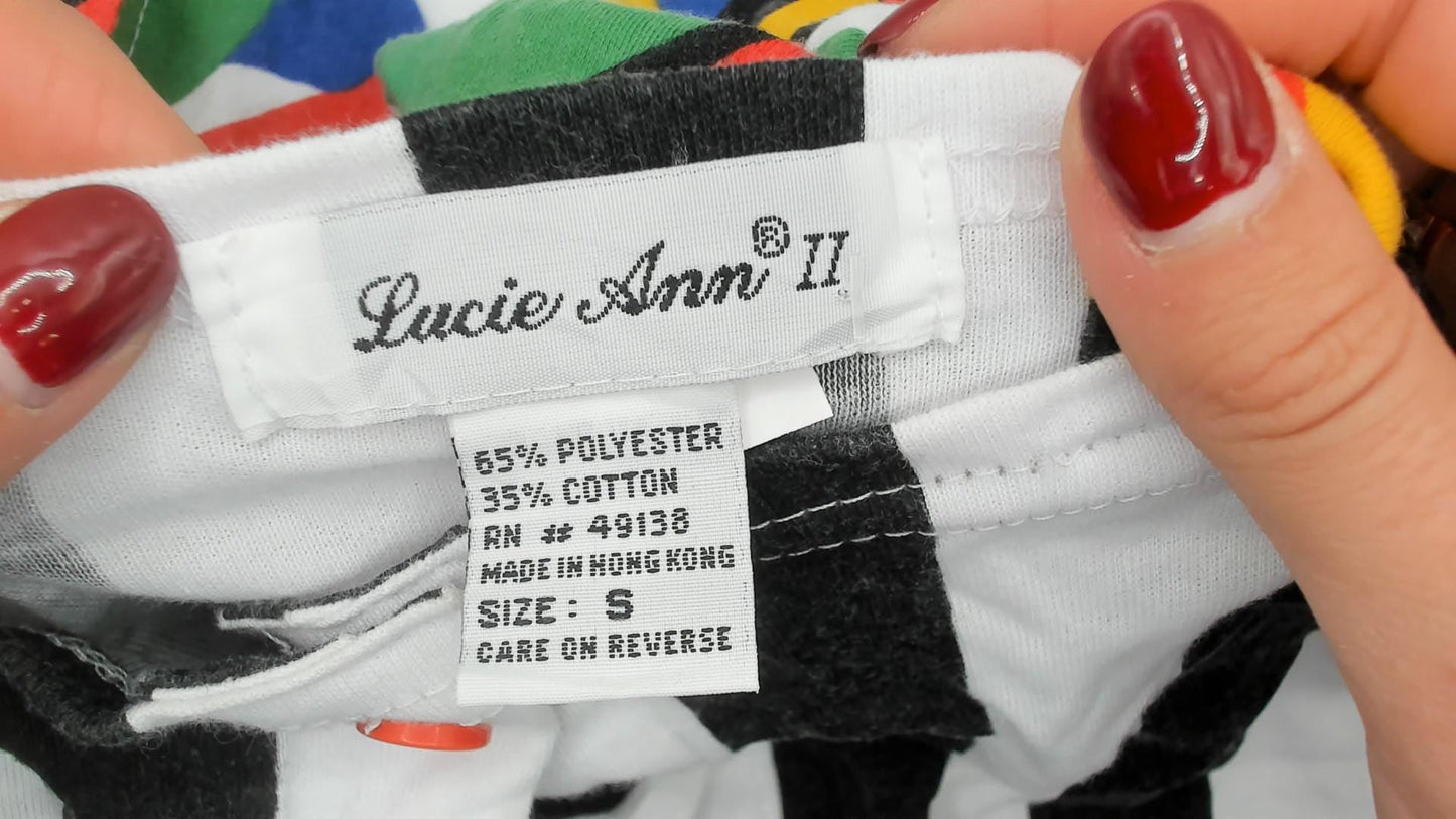 80s Lucie Ann Pattern Mix Top Stripe Geometric Colorblock Small S