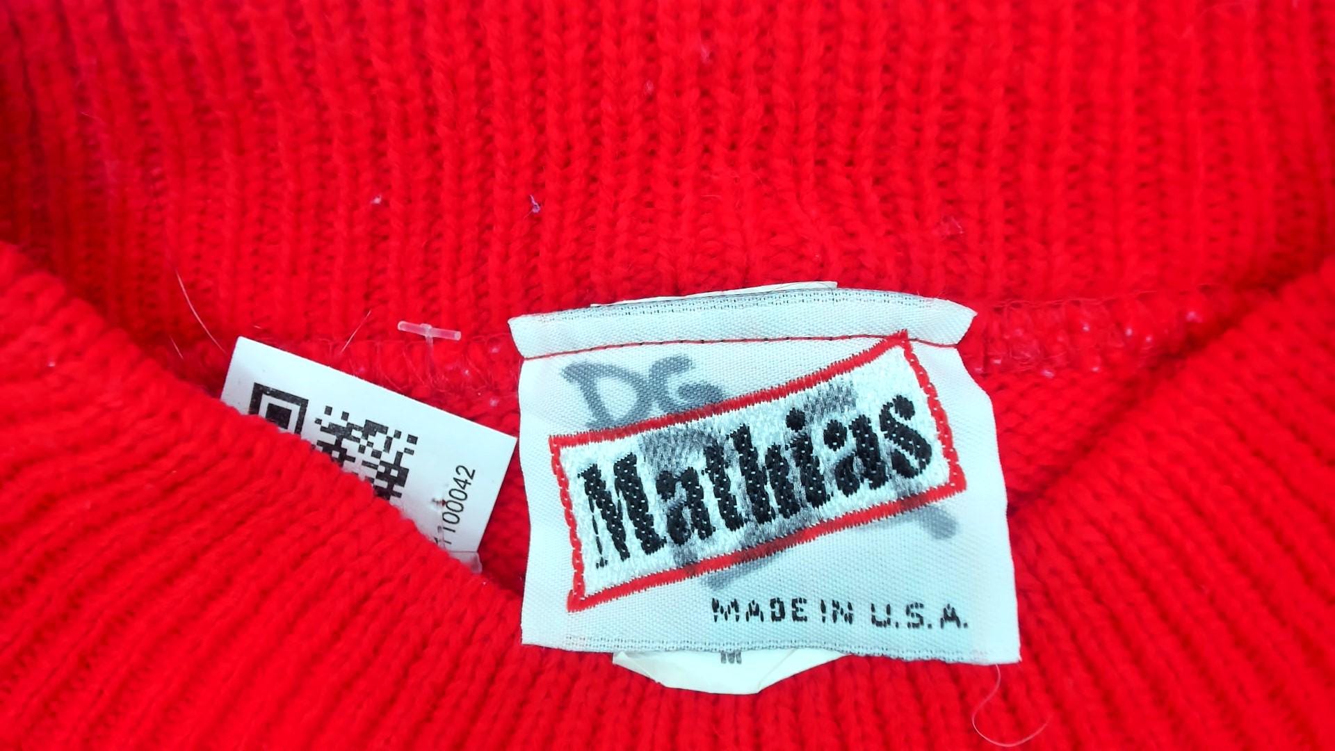 80s Mathias Coral Red Cable Knit Mock Neck Sweater Medium M