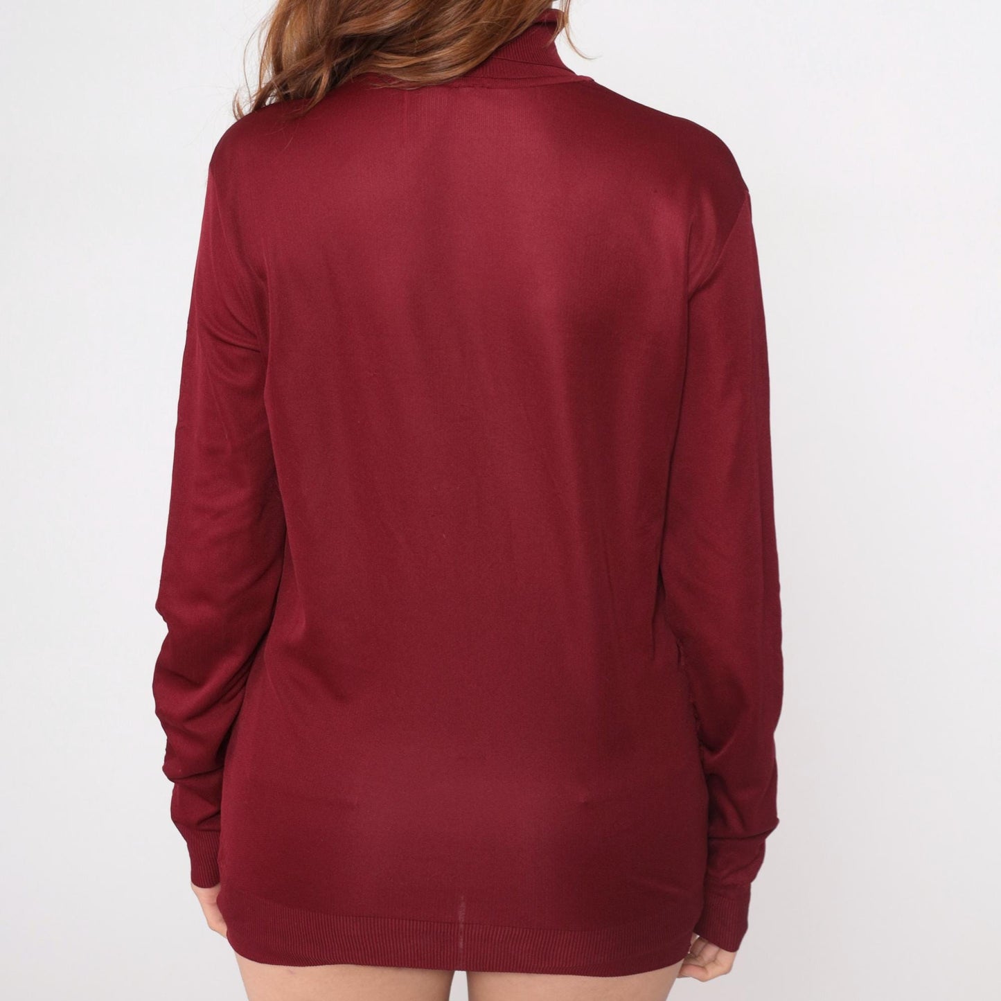70s Burgundy Turtleneck Long Sleeve Ribbed Knit Pullover Extra Large