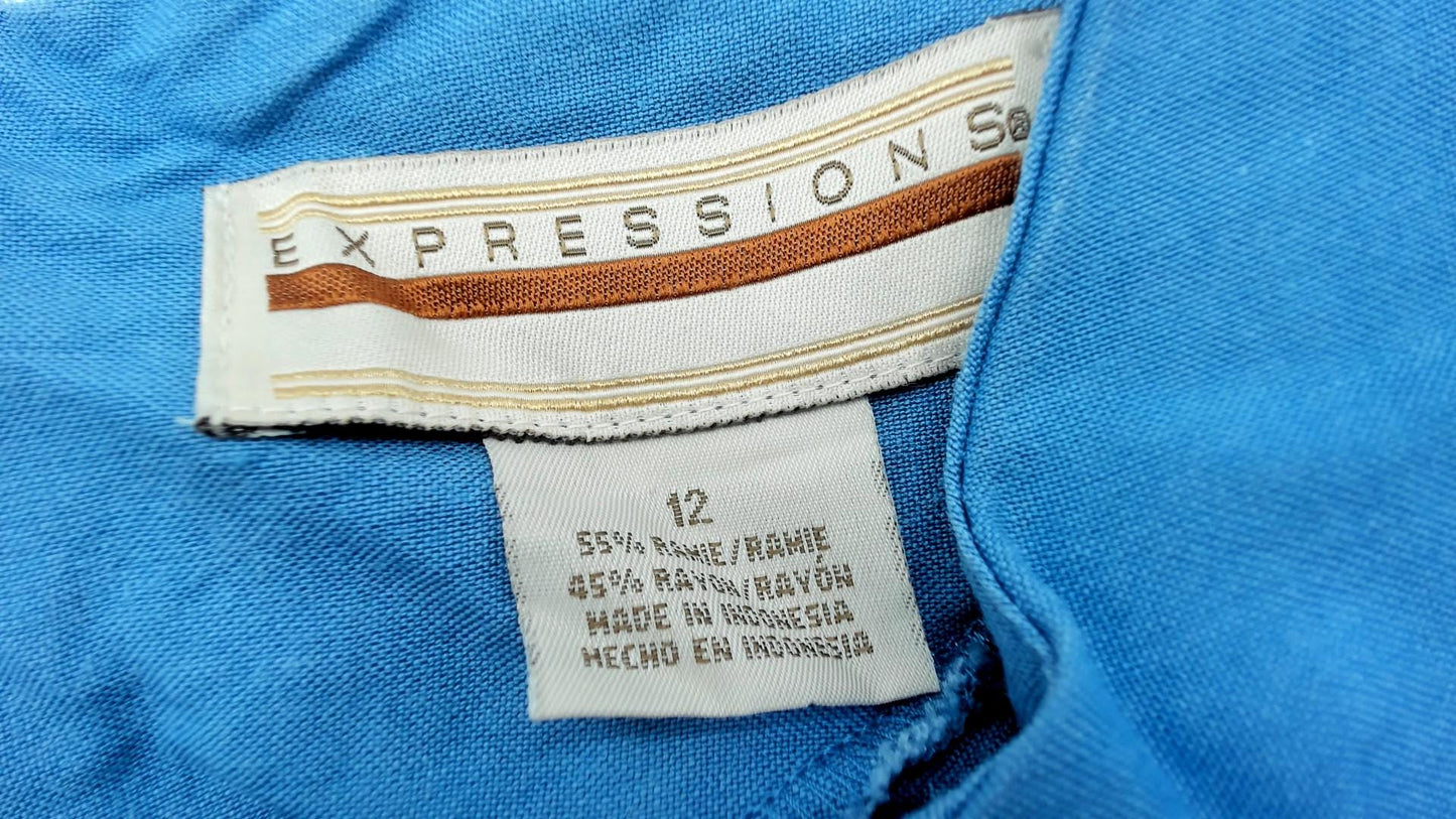 Y2K Blue Shift Dress Short Sleeve Crew Neck Midi Large L