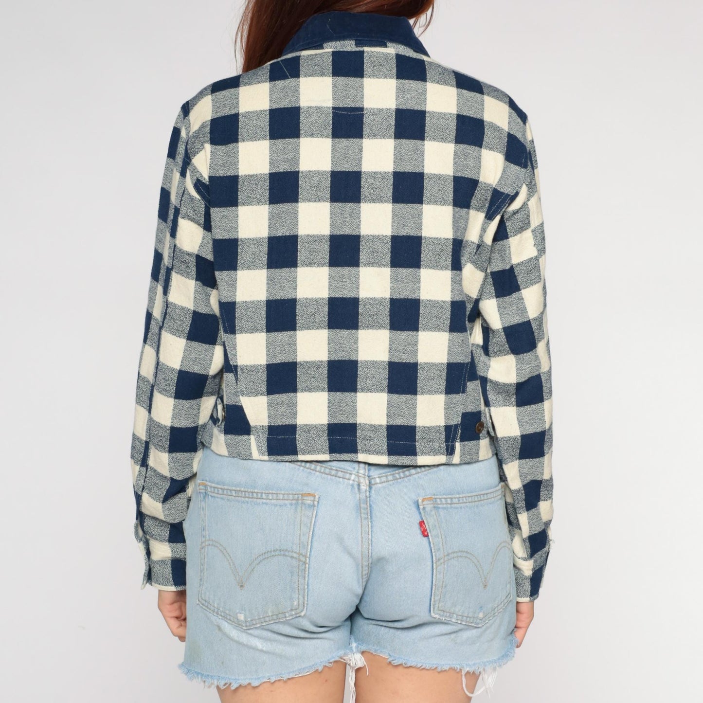 90s Commotion Buffalo Check Flannel Shirt Navy Cream Cropped Large L