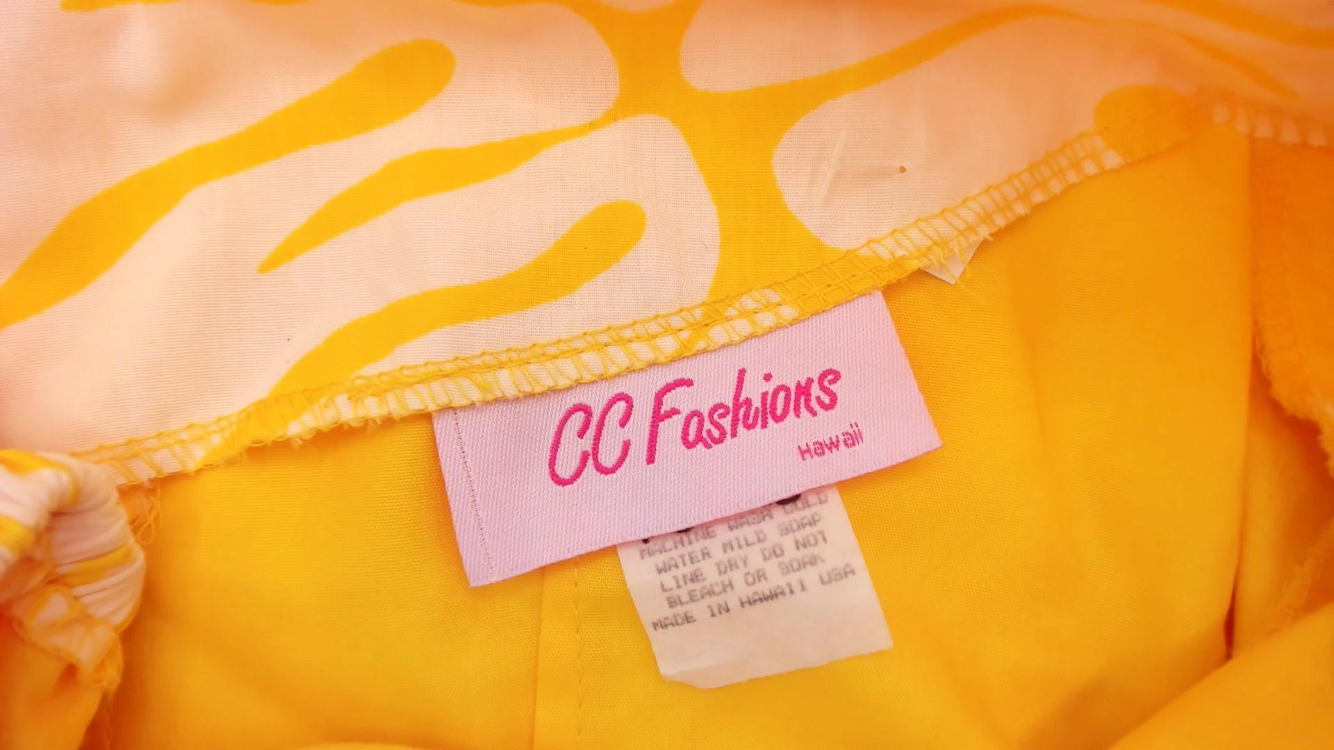 90s CC Fashions Yellow Floral Puff Sleeve Top Square Neckline Small S
