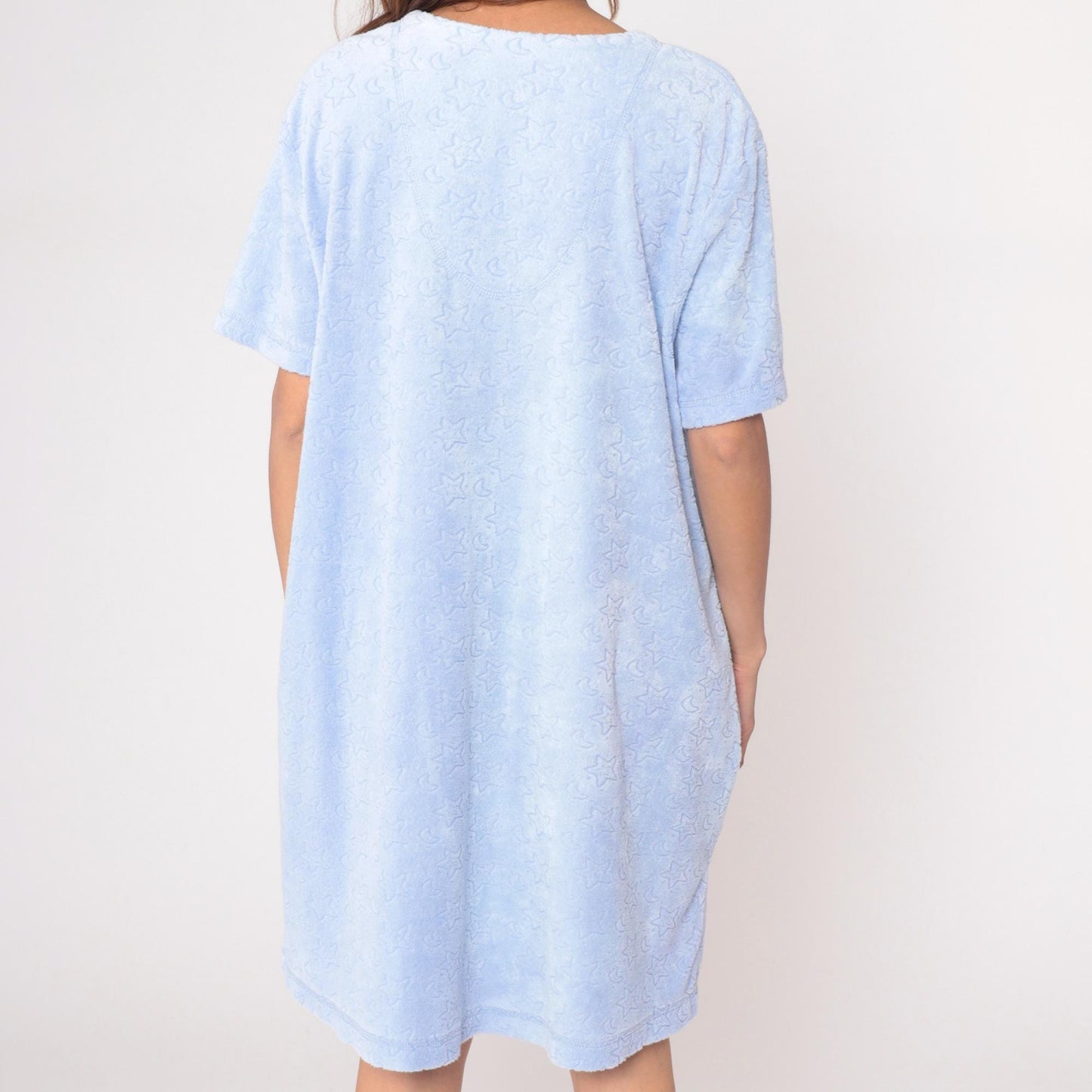 80s Goodnight Celestial Housedress Moon Stars Periwinkle Blue Knee Length Large