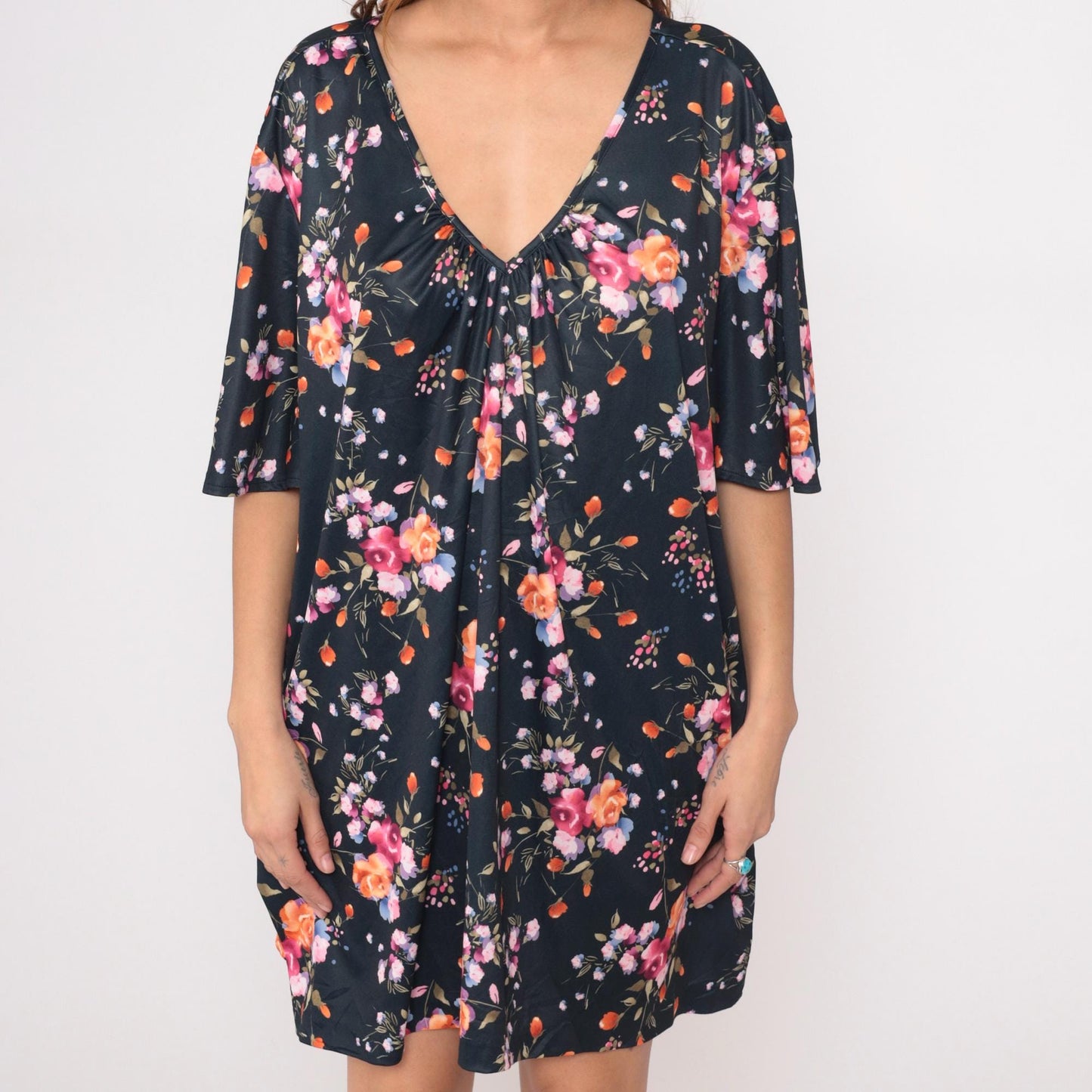 90s Only Necessities Floral Mini Dress V-Neck Empire Waist Plus Size 5X