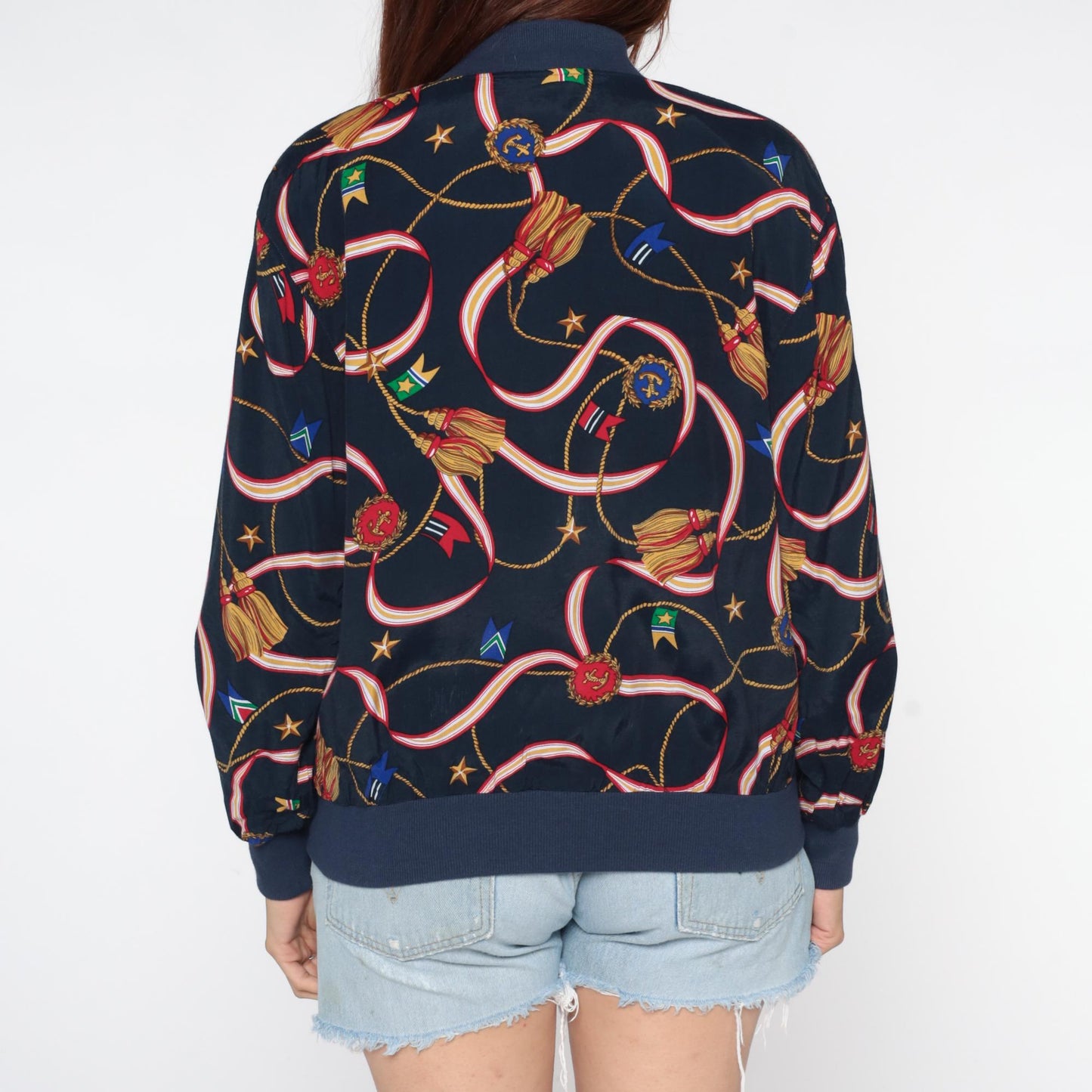 90s Alfred Dunner Nautical Bomber Jacket Navy Multicolor Medium