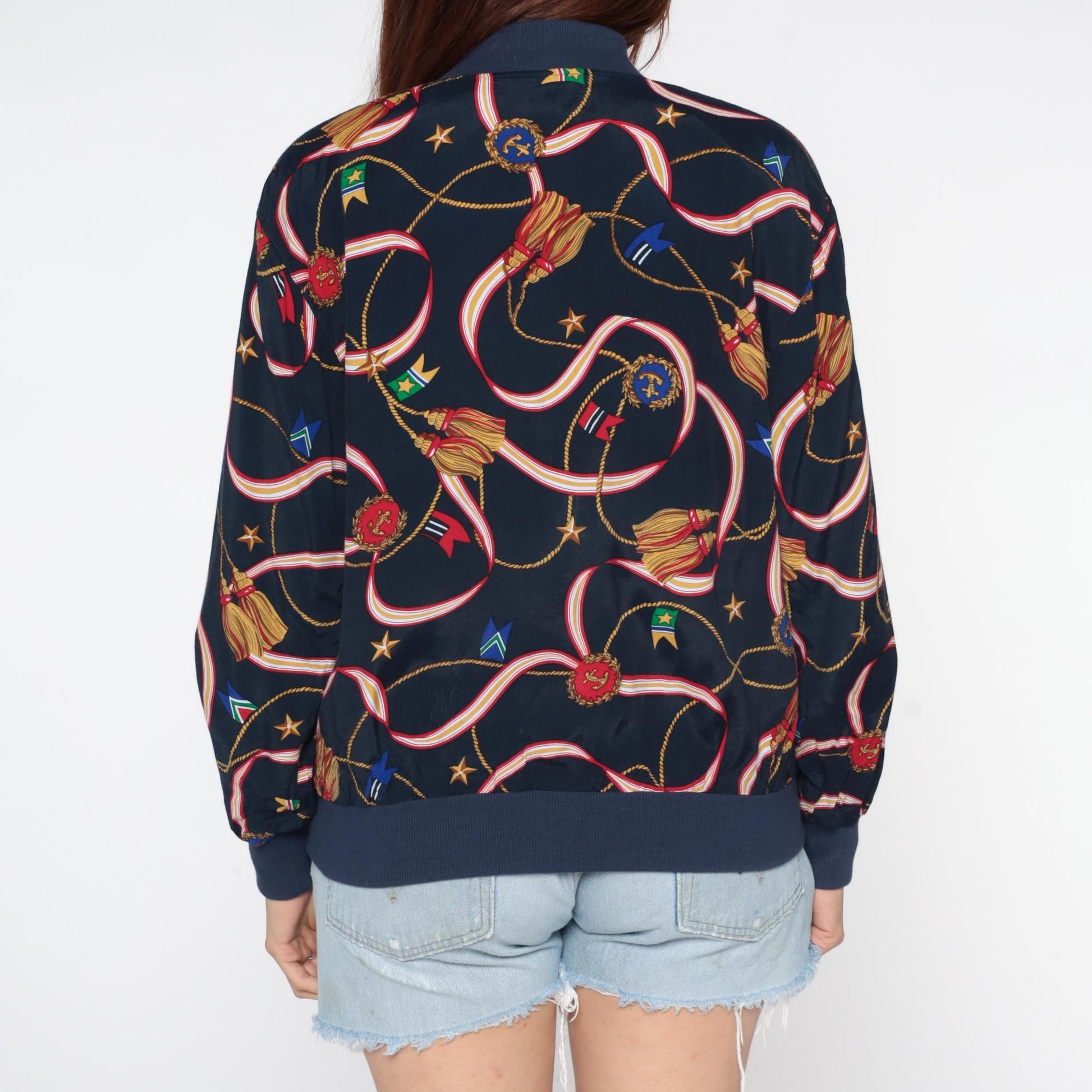 90s Alfred Dunner Nautical Bomber Jacket Navy Multicolor Medium