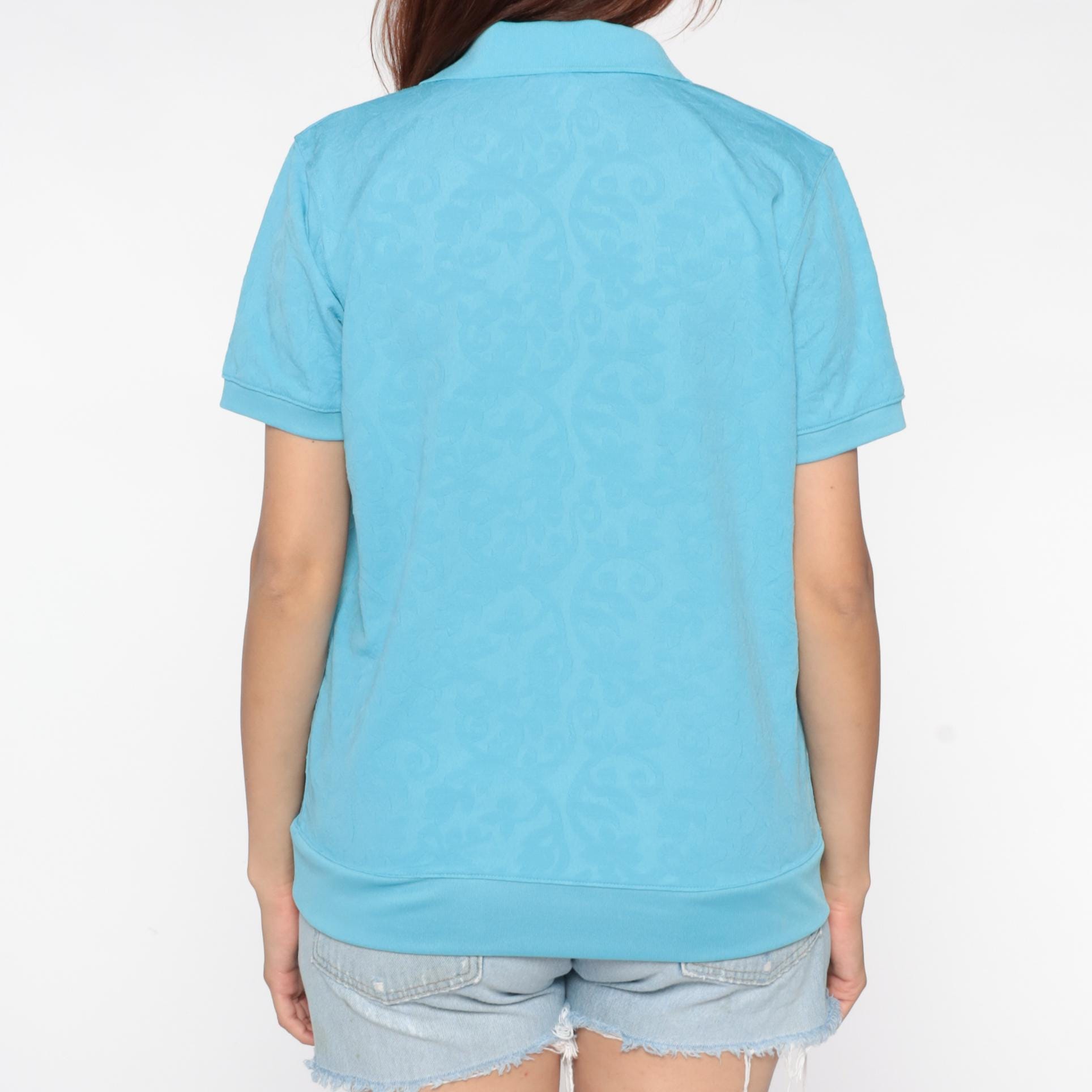 90s Broce Paisley Polo Aqua Blue Collared Shirt Medium M