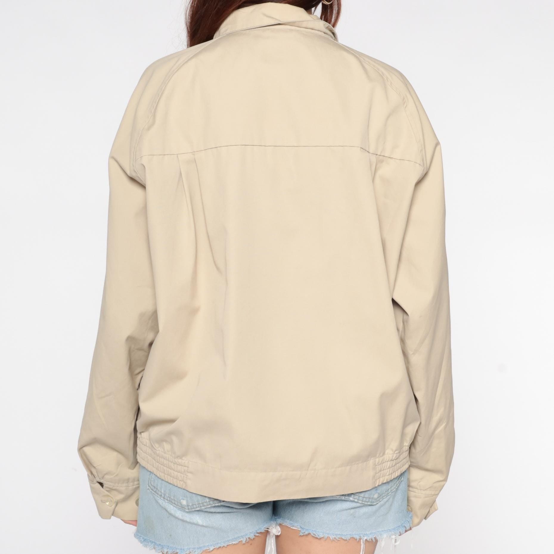 80s The Fox Beige Zip-Up Jacket Pointed Collar Embroidered Logo Medium