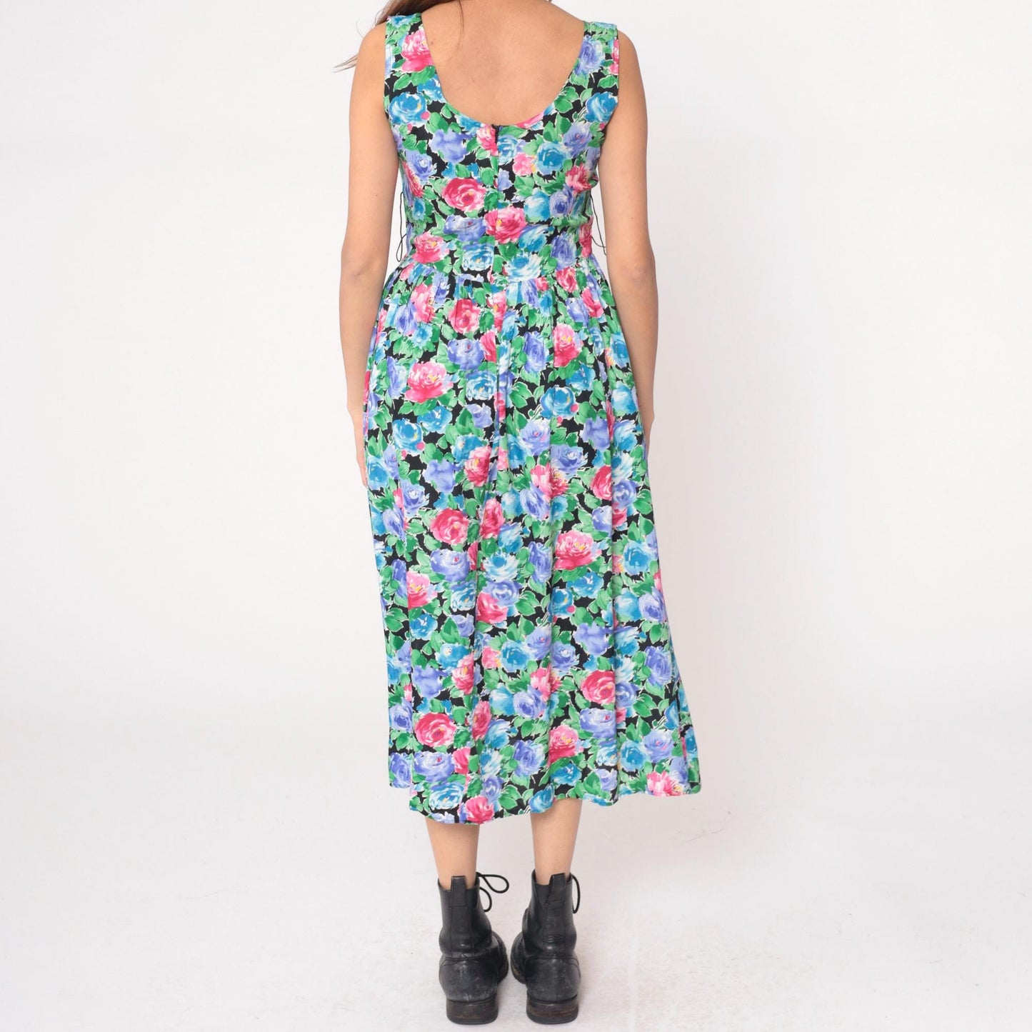 90s Warren Z Floral Maxi Dress Watercolor Rose Print Sleeveless Small