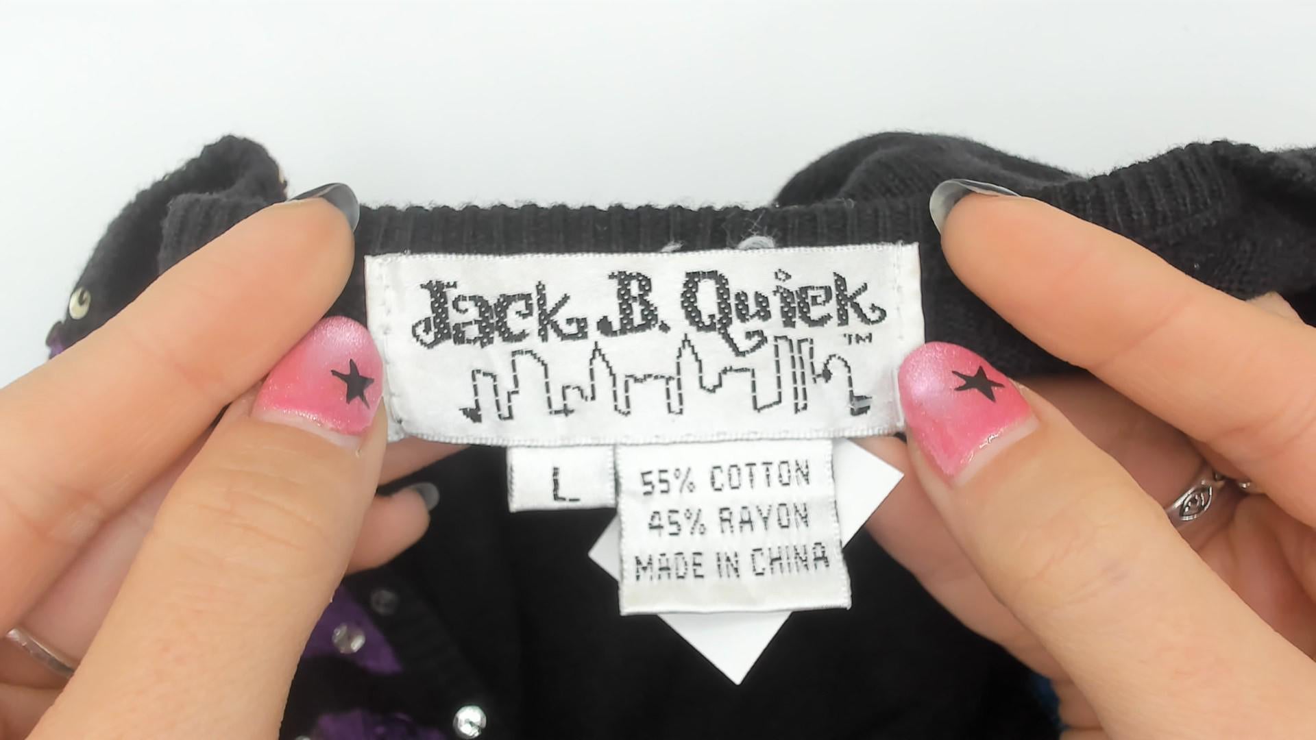Y2K Jack B Quick Sequin Cardigan Zebra Stripe Multicolor Black Large L